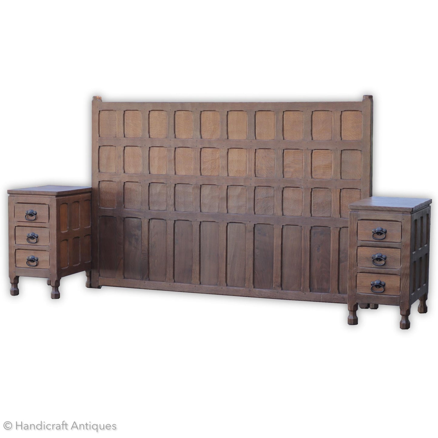 Sid Pollard [ex-Mouseman] Arts & Crafts Yorkshire School Oak Bed & Cabinets