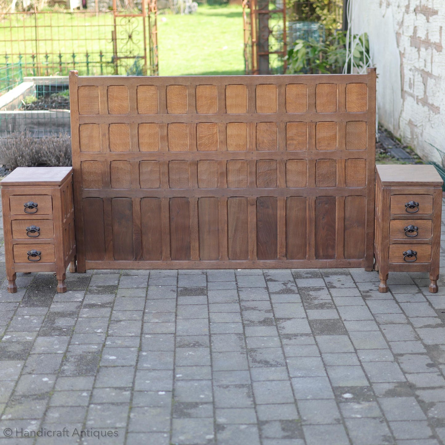 Sid Pollard [ex-Mouseman] Arts & Crafts Yorkshire School Oak Bed & Cabinets