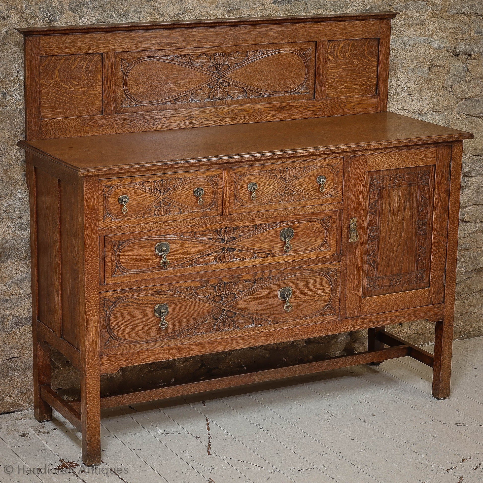  Arts & Crafts Lakes School English Oak Sideboard C. 1930