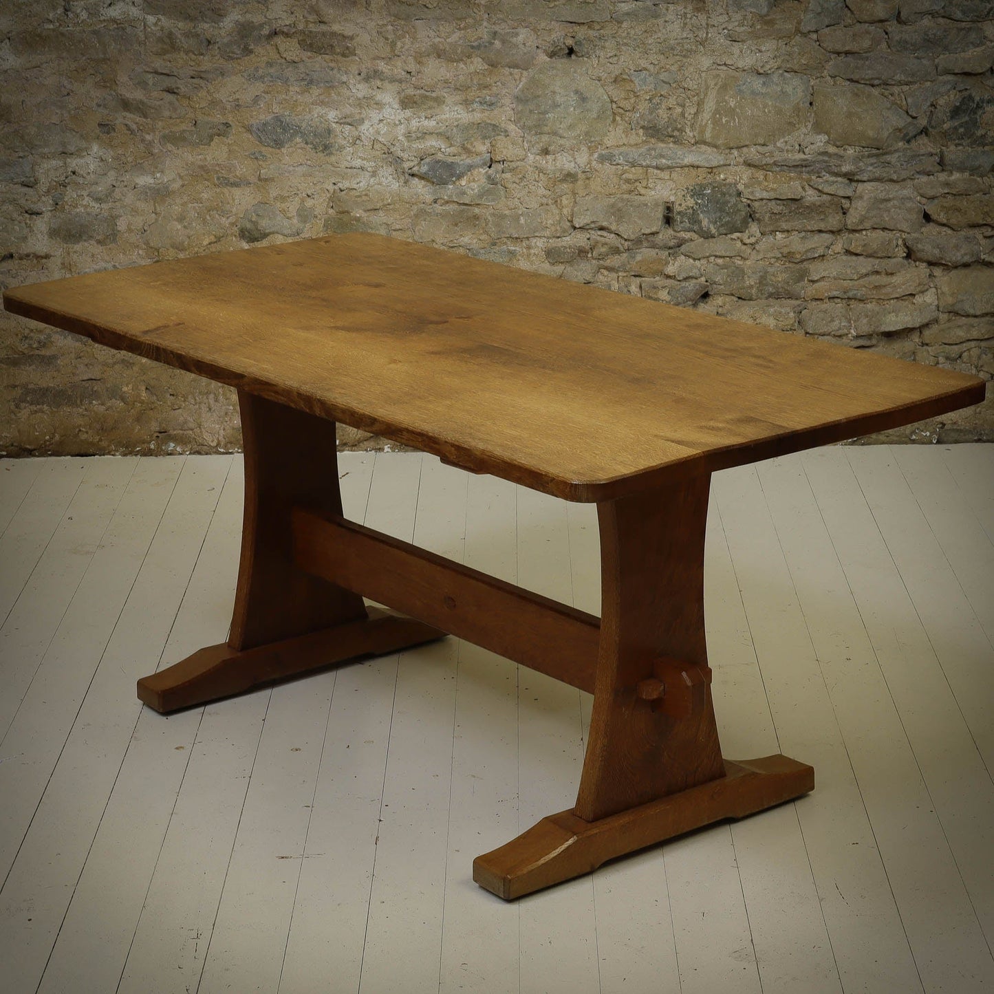 Acornman (Ex-Mouseman) Arts & Crafts Yorkshire School Oak Dining Table c. 1980