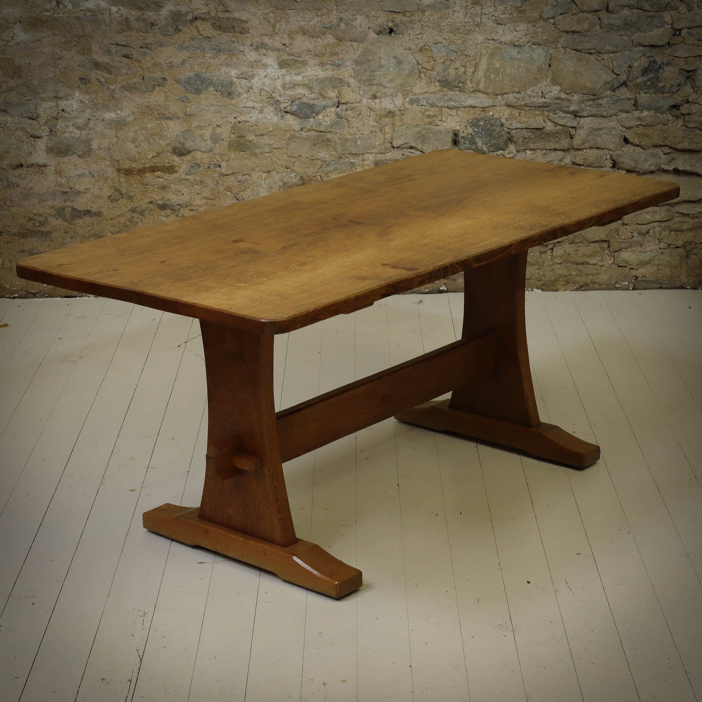 Acornman (Ex-Mouseman) Arts & Crafts Yorkshire School Oak Dining Table c. 1980