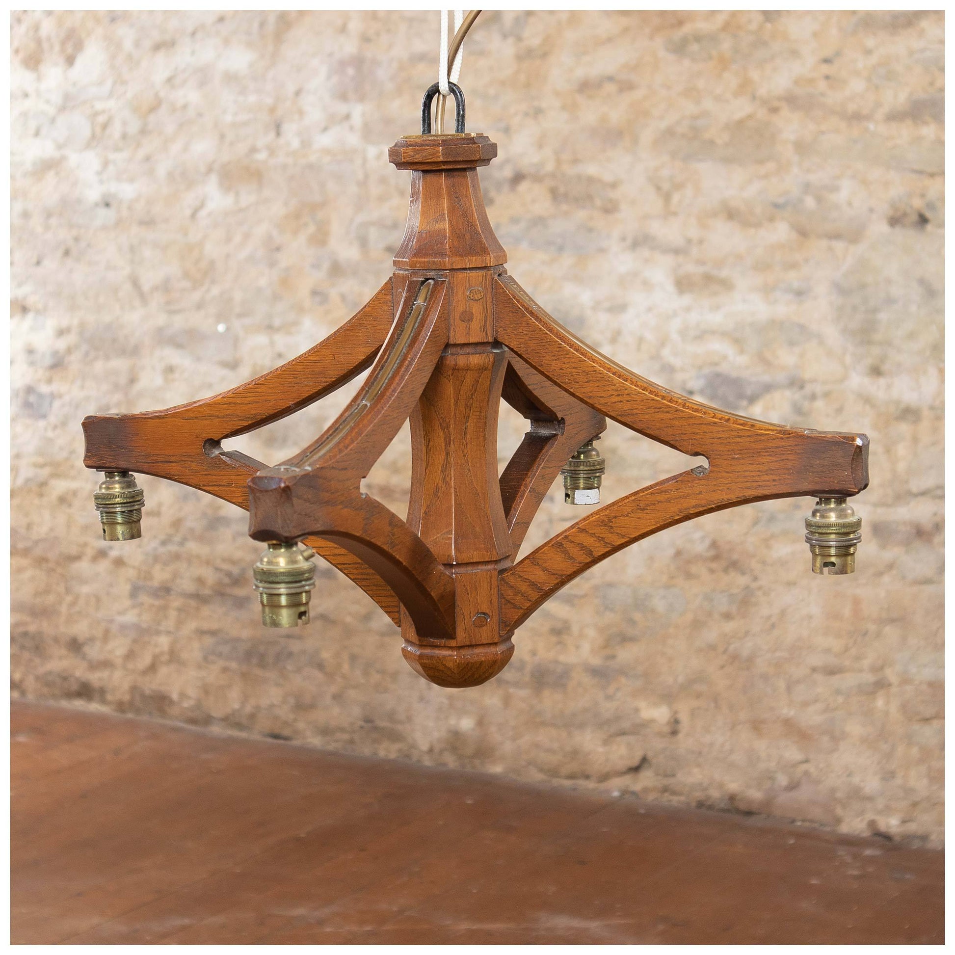 Acornman (Ex-Mouseman) Arts & Crafts Yorkshire School English Oak Ceiling Lamp