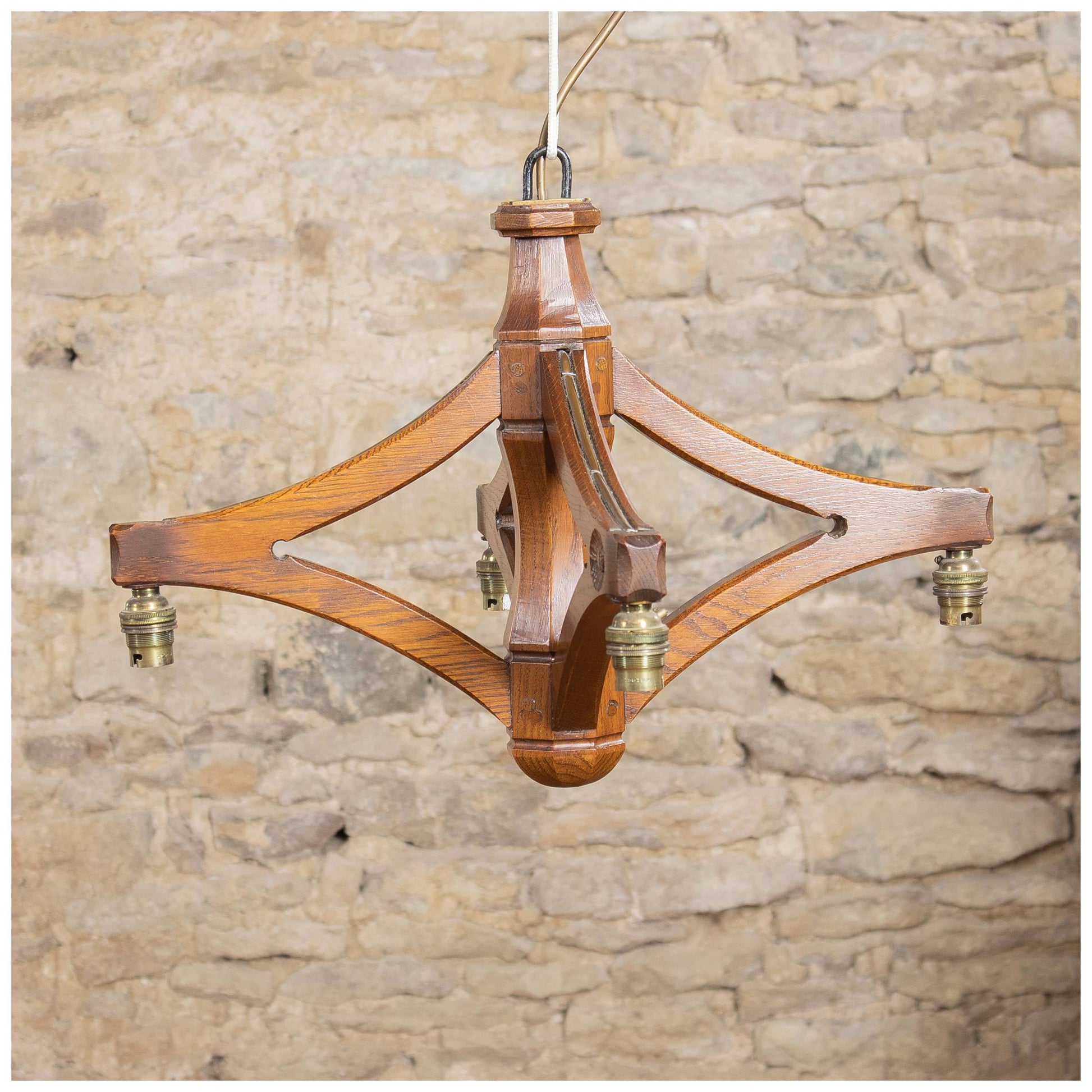 Acornman (Ex-Mouseman) Arts & Crafts Yorkshire School English Oak Ceiling Lamp