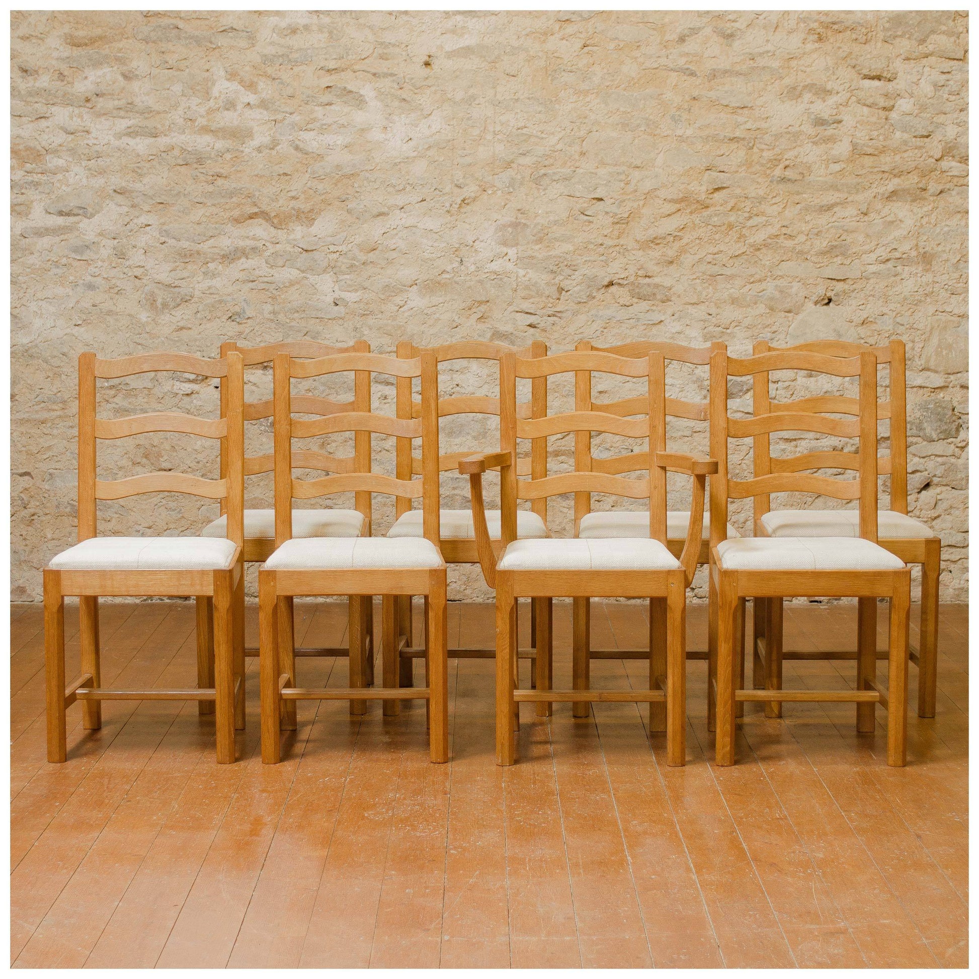 Acornman (Ex-Mouseman) Arts & Crafts Yorkshire School English Oak Chairs 1960