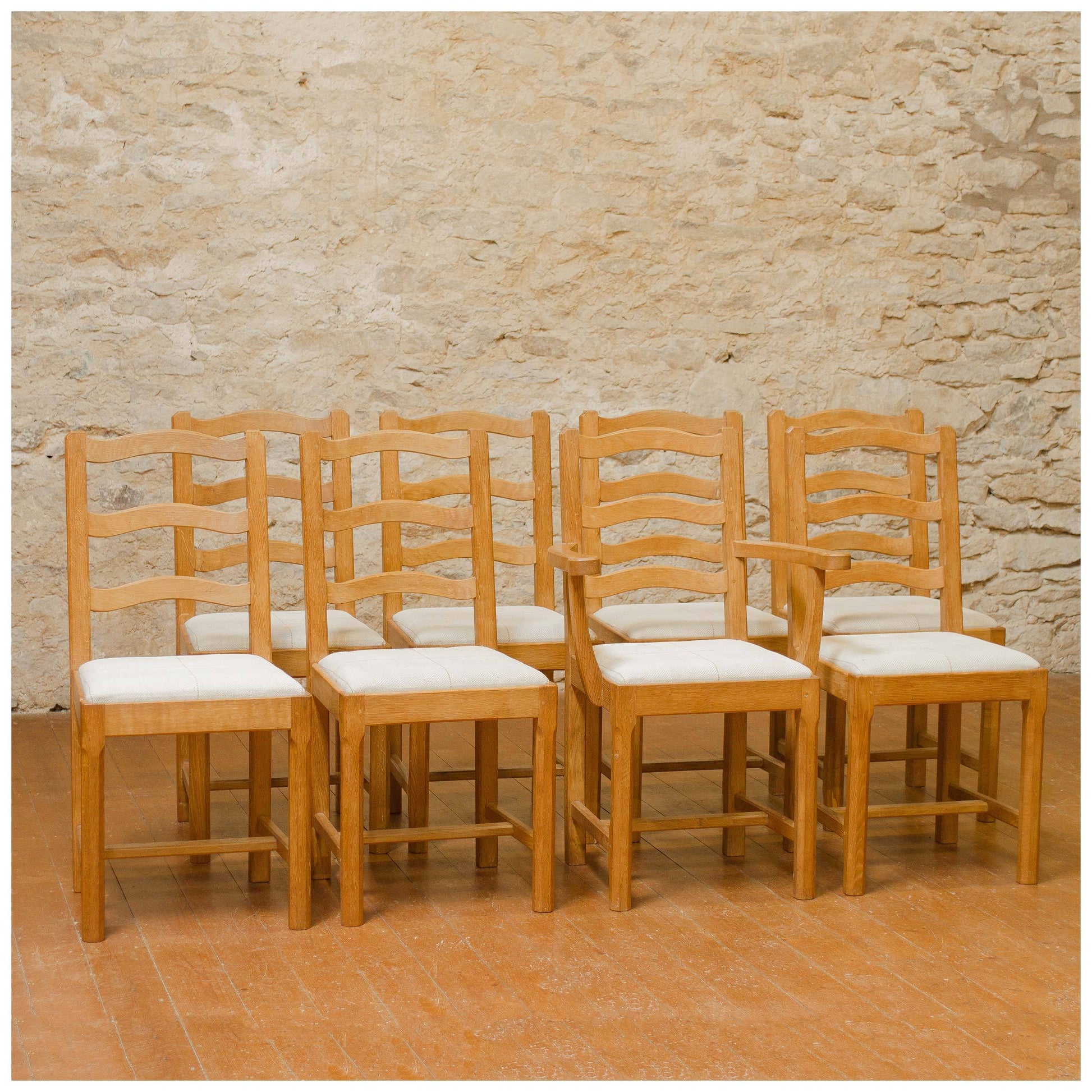 Acornman (Ex-Mouseman) Arts & Crafts Yorkshire School English Oak Chairs 1960