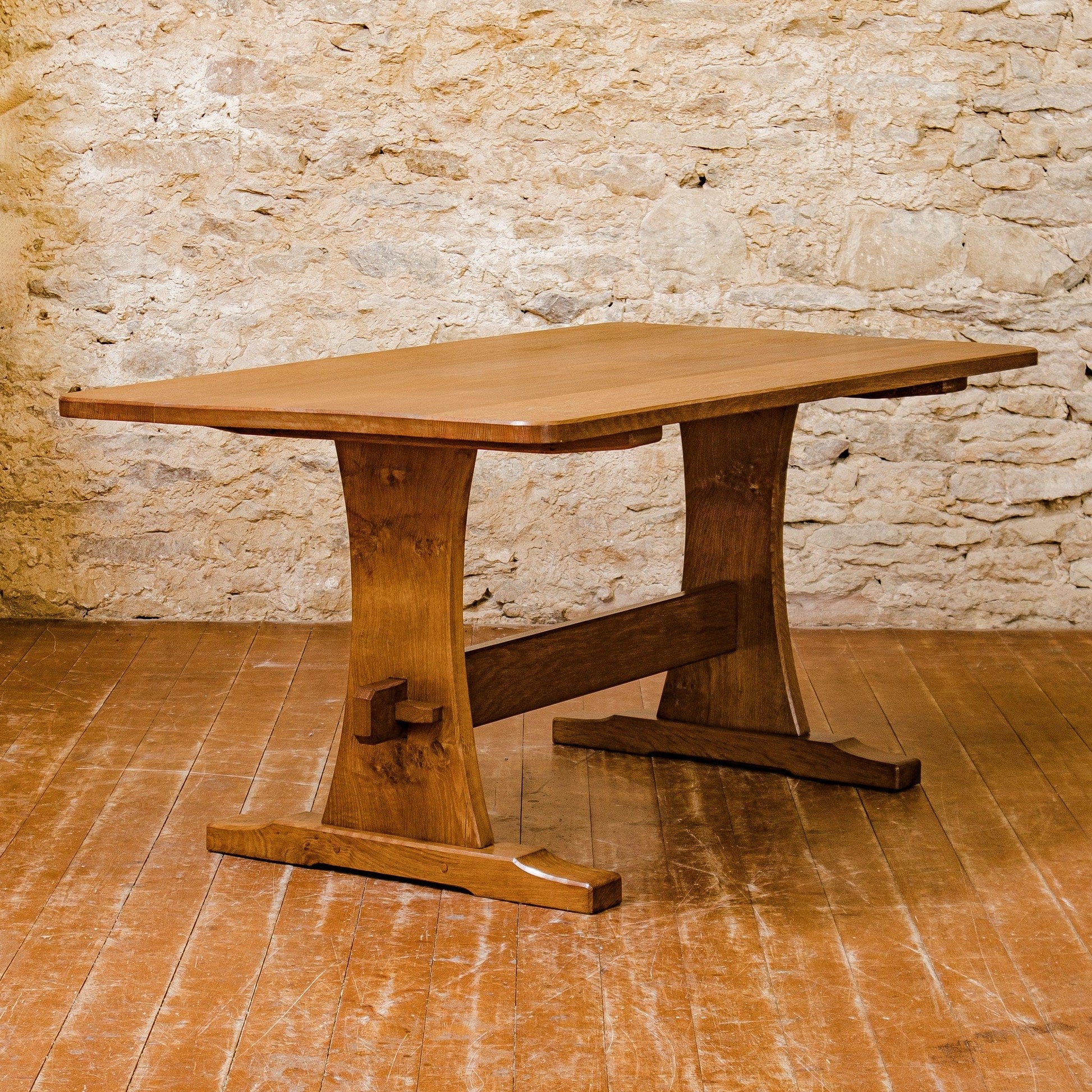 Acornman Ex-Mouseman Arts & Crafts Yorkshire School English Oak Dining Table 1970