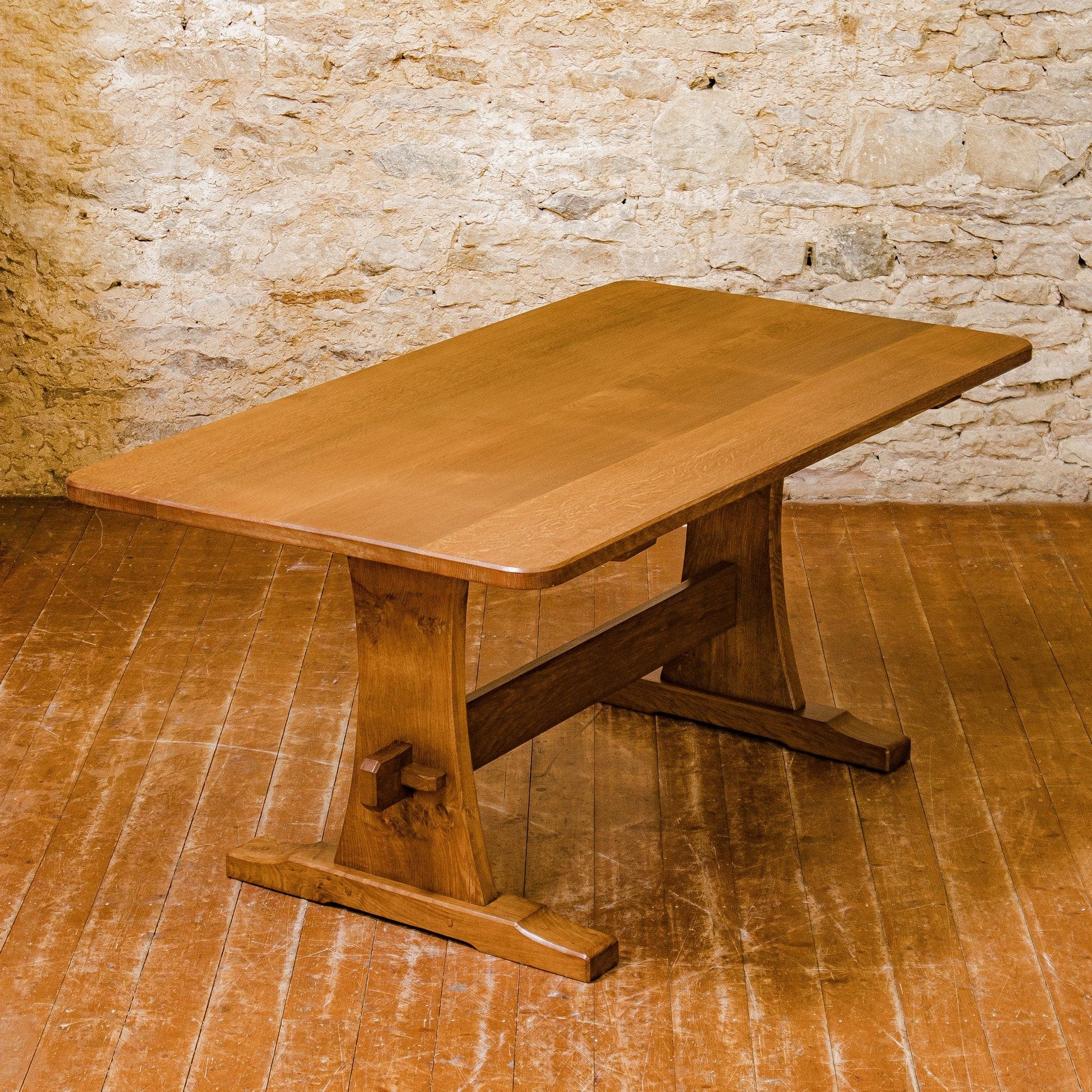 Acornman Ex-Mouseman Arts & Crafts Yorkshire School English Oak Dining Table 1970