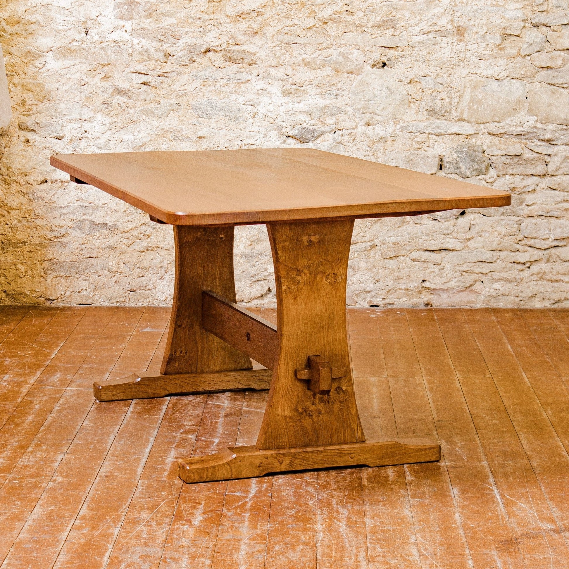 Acornman Ex-Mouseman Arts & Crafts Yorkshire School English Oak Dining Table 1970