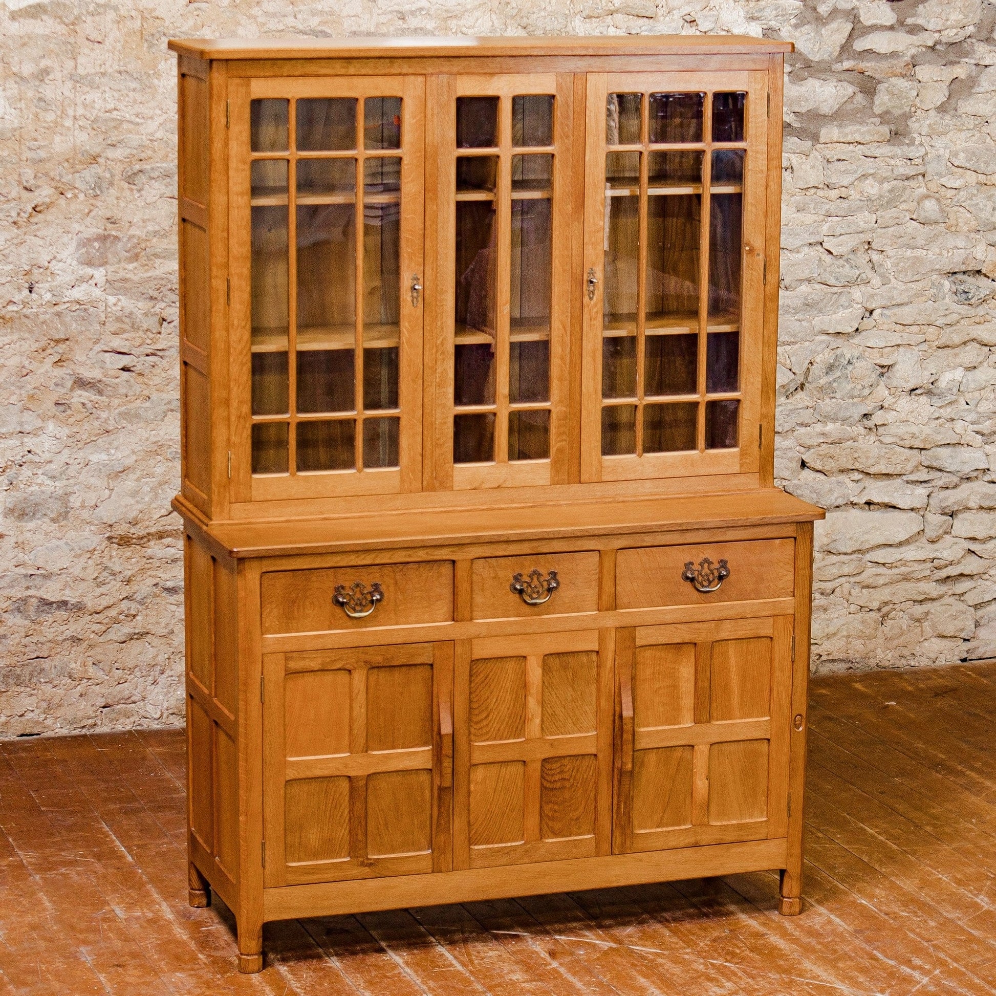 Acornman (Ex-Mouseman) Arts & Crafts Yorkshire School English Oak Glazed Dresser
