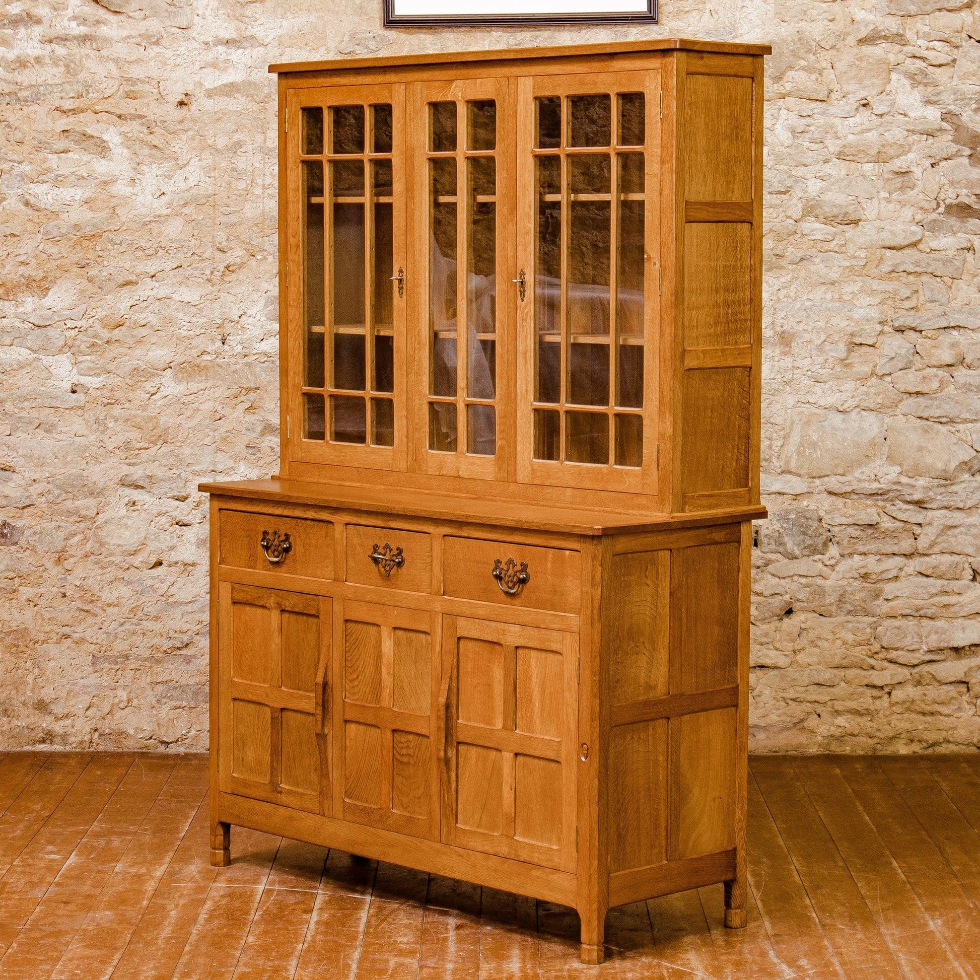 Acornman (Ex-Mouseman) Arts & Crafts Yorkshire School English Oak Glazed Dresser
