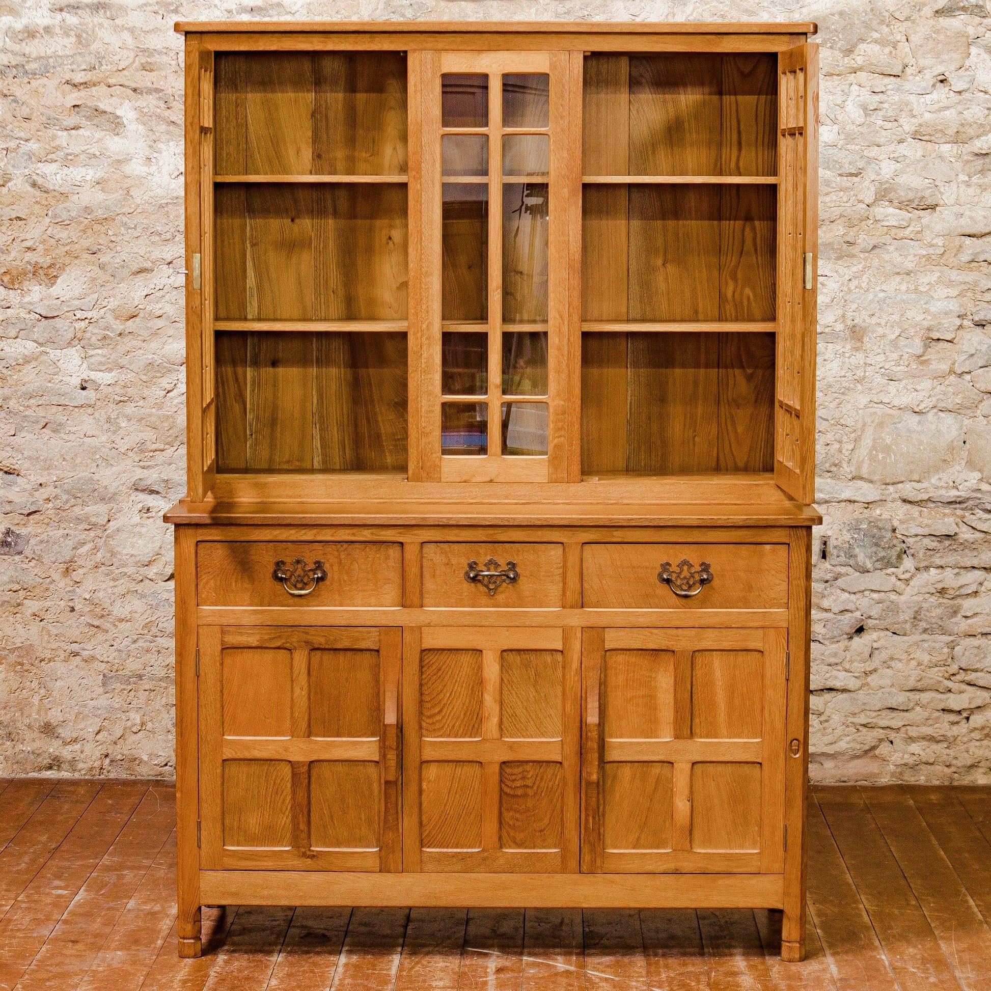 Acornman (Ex-Mouseman) Arts & Crafts Yorkshire School English Oak Glazed Dresser