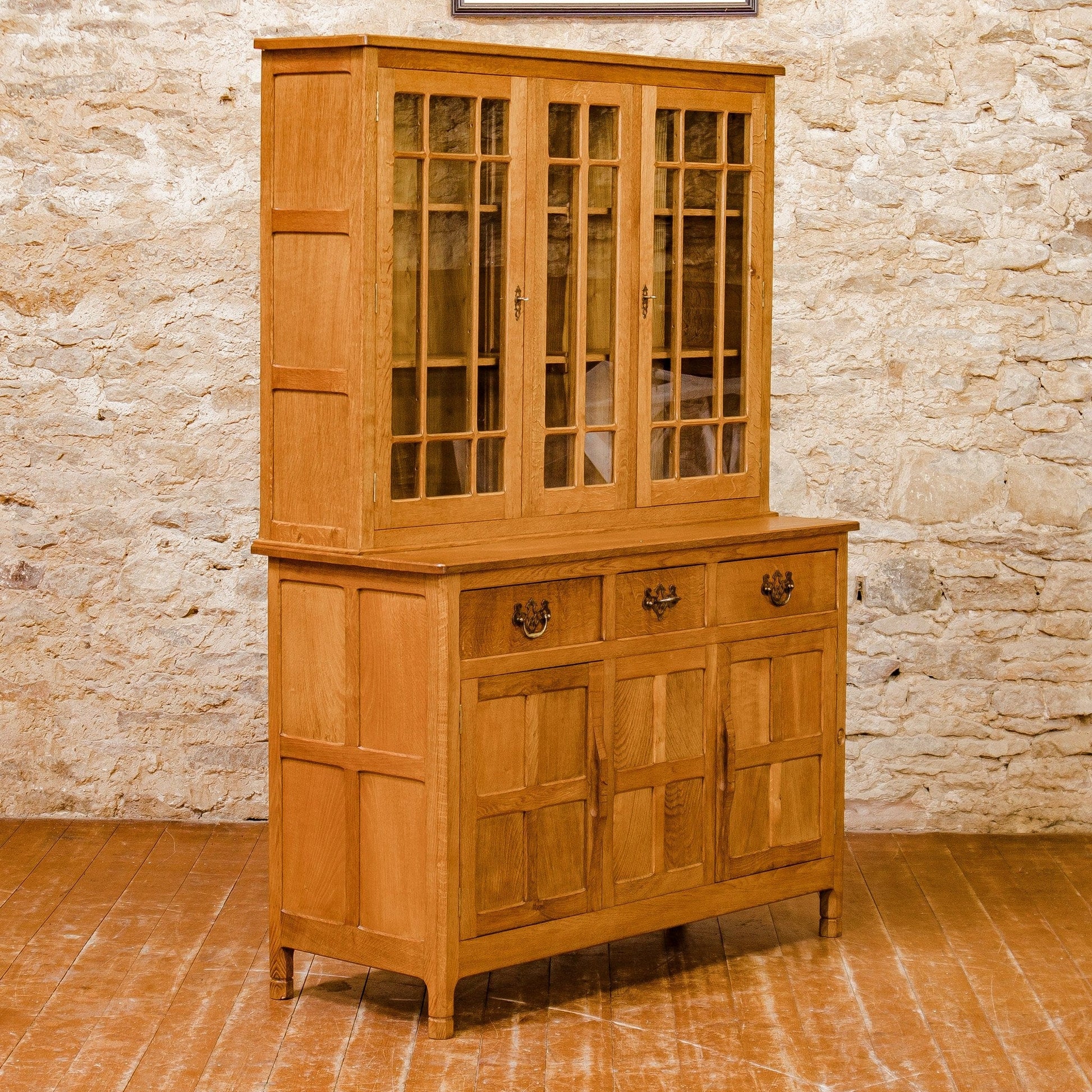 Acornman (Ex-Mouseman) Arts & Crafts Yorkshire School English Oak Glazed Dresser