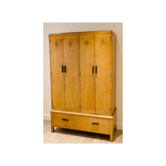 Arthur W Simpson (The Handicrafts, Kendal) Arthur W. Simpson Antique Arts and Crafts Oak Four Door Wardrobe C. 1930