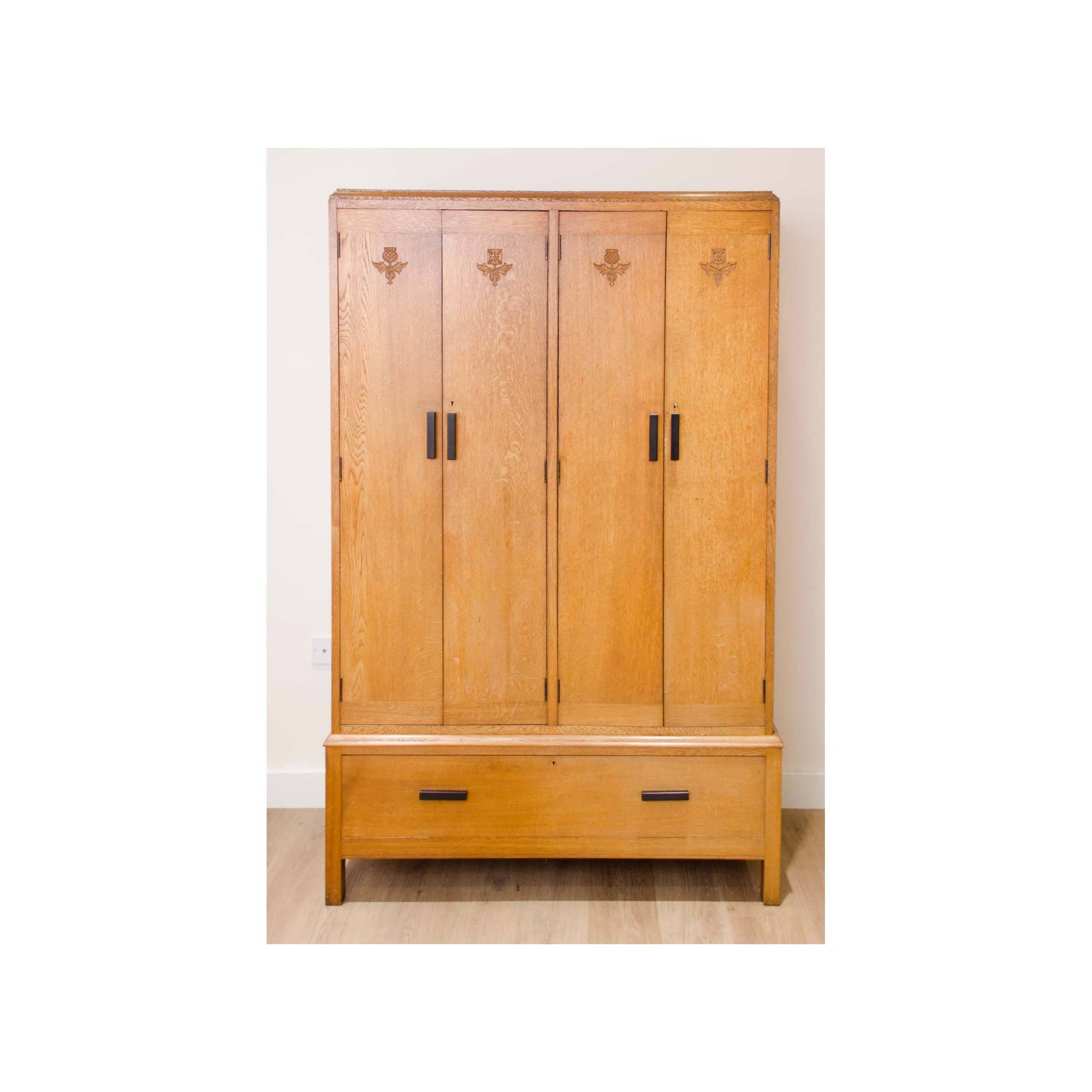 Arthur W Simpson (The Handicrafts, Kendal) Arthur W. Simpson Antique Arts and Crafts Oak Four Door Wardrobe C. 1930