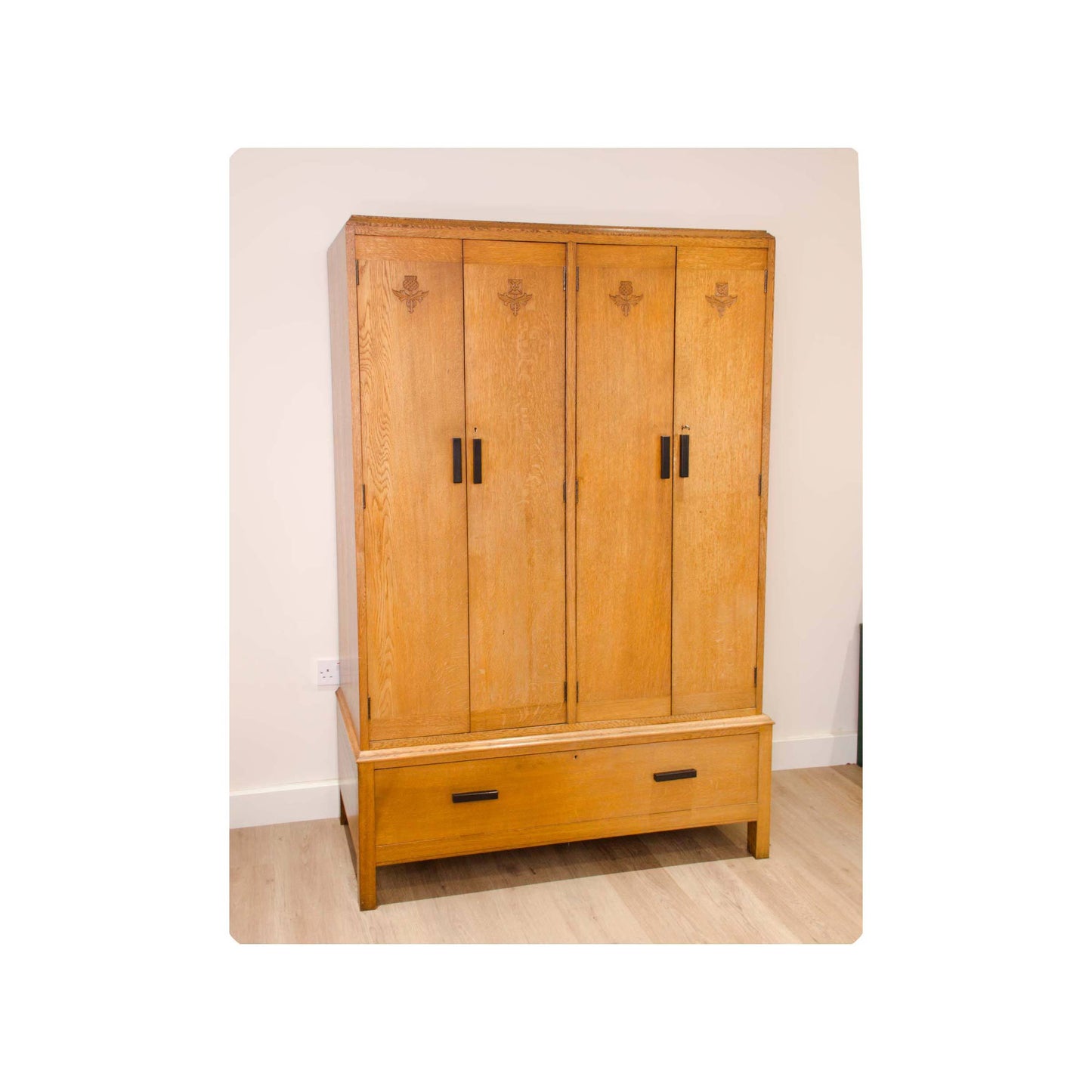 Arthur W Simpson (The Handicrafts, Kendal) Arthur W. Simpson Antique Arts and Crafts Oak Four Door Wardrobe C. 1930