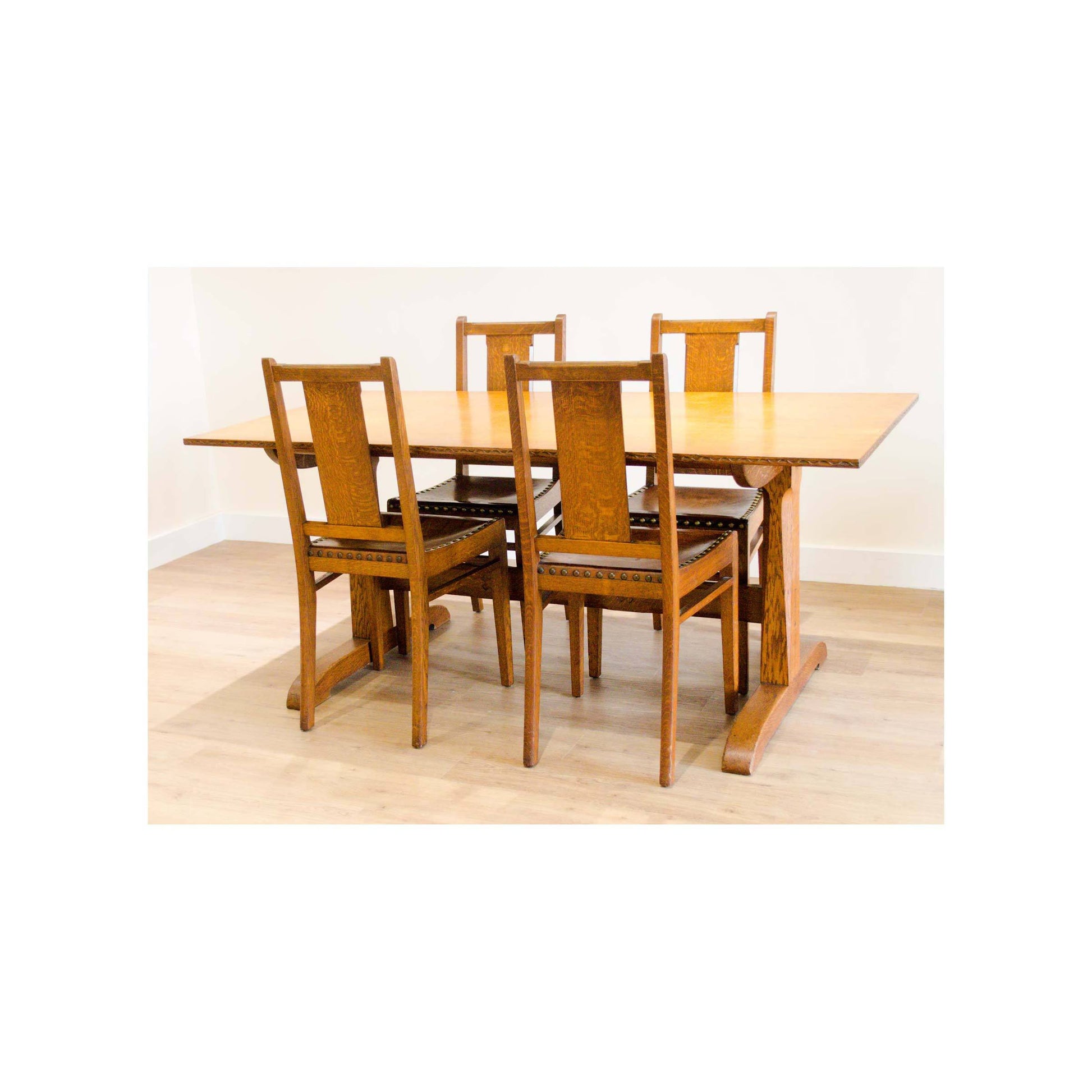 Arthur W Simpson (The Handicrafts, Kendal) Arthur W. Simpson Arts Crafts Solid Oak Dining Table and 4 Chairs