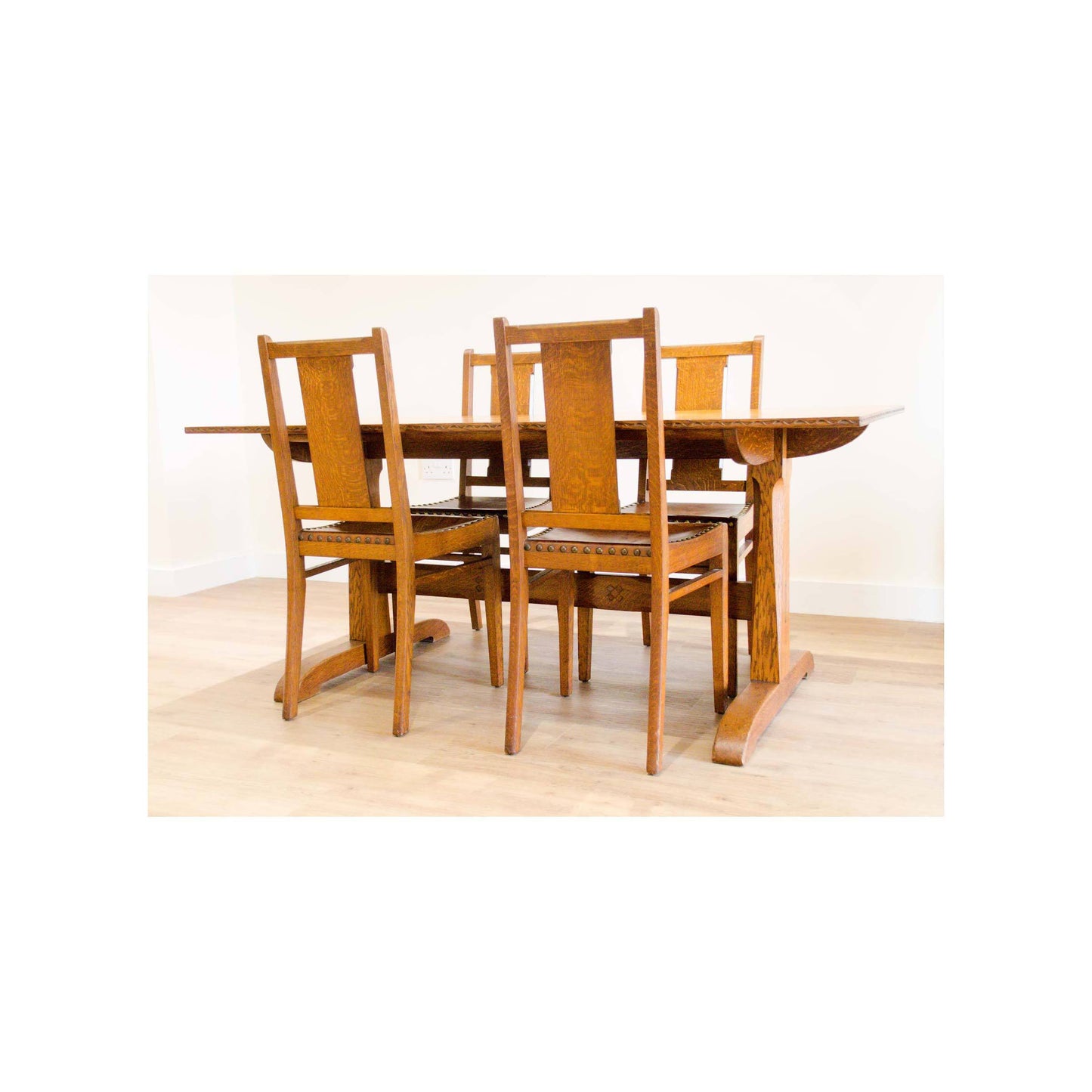 Arthur W Simpson (The Handicrafts, Kendal) Arthur W. Simpson Arts Crafts Solid Oak Dining Table and 4 Chairs