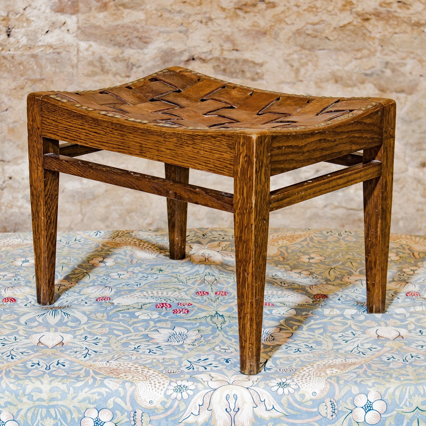 Arthur W Simpson (The Handicrafts, Kendal) Arts & Crafts Oak & Leather Stool