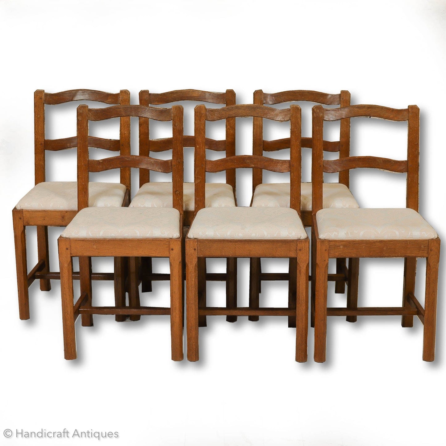 Set of 6 'Acornman' (Ex-Mouseman) Arts & Crafts Yorkshire School Oak Chairs