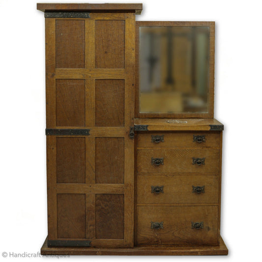 Arts & Crafts Yorkshire School English Oak Wardrobe C. 1920 - Mouseman interest