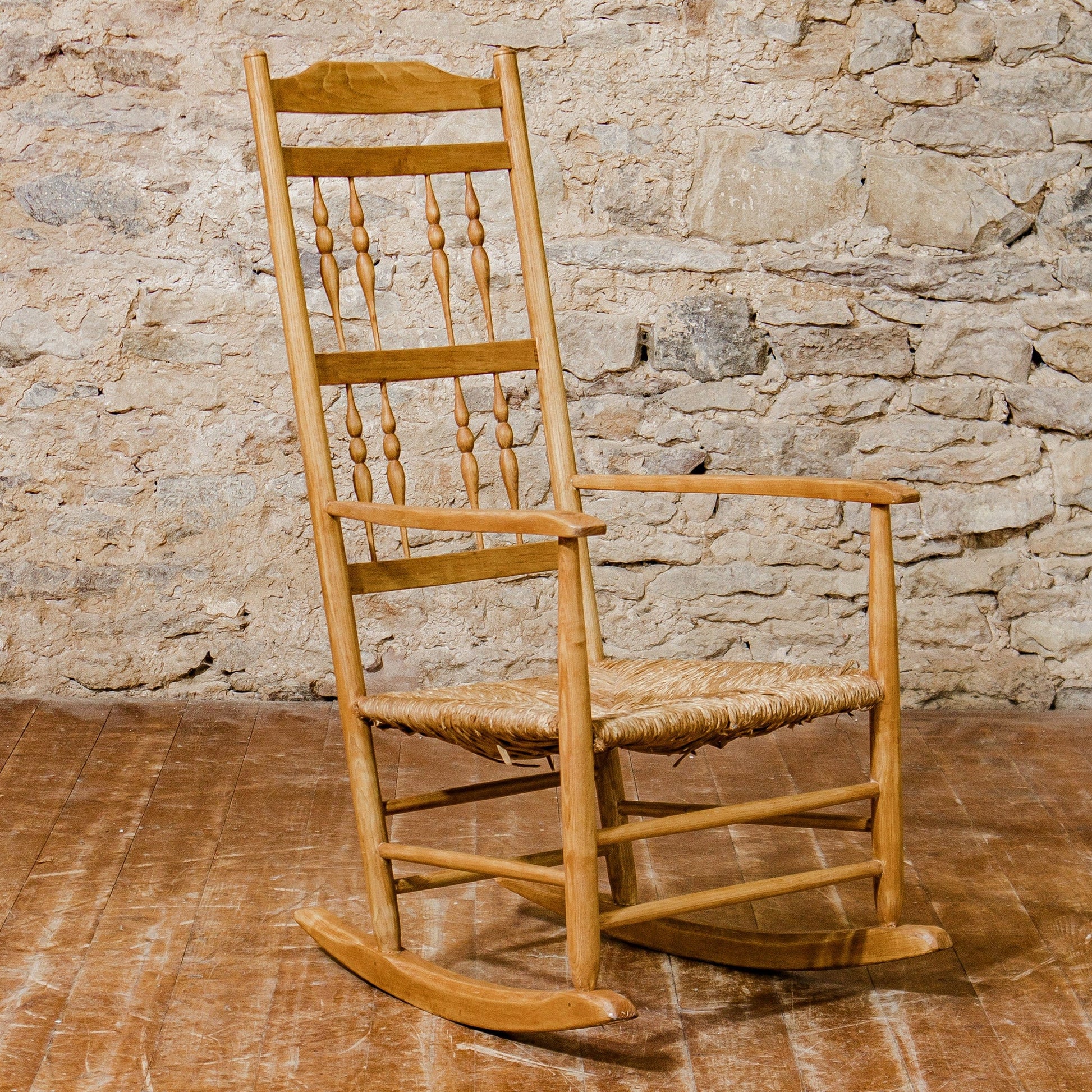 Arts & Crafts Cotswold School Ash Gimson Design Rocking Chair With Rush Seat