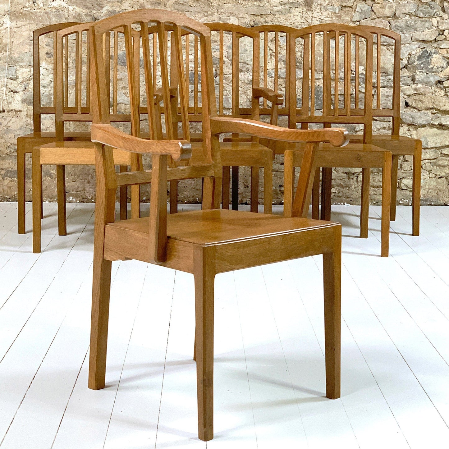 Set of 8 Acornman (Ex-Mouseman) Arts & Crafts Cotswold School English Oak Chairs