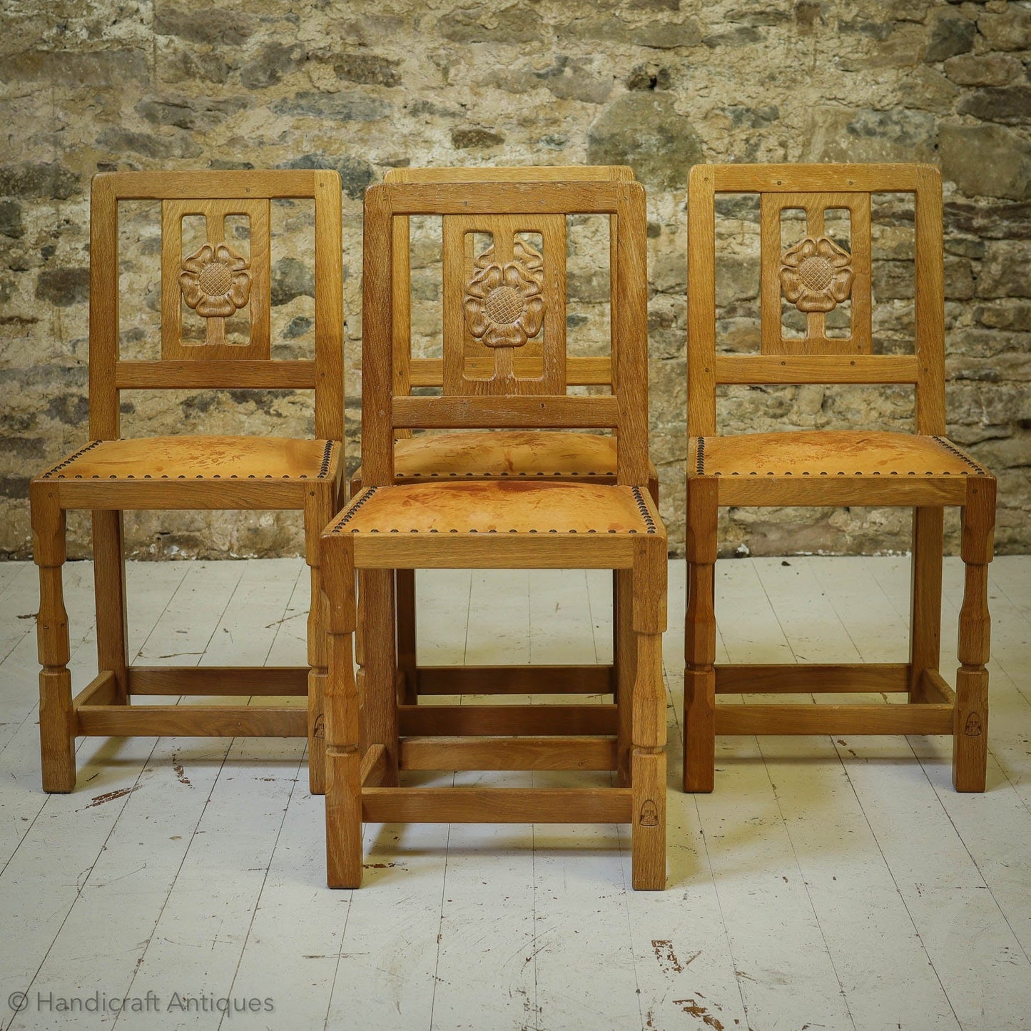 Set of 4 Horace 'Knightman' Knight Arts & Crafts Yorkshire School Oak Chairs