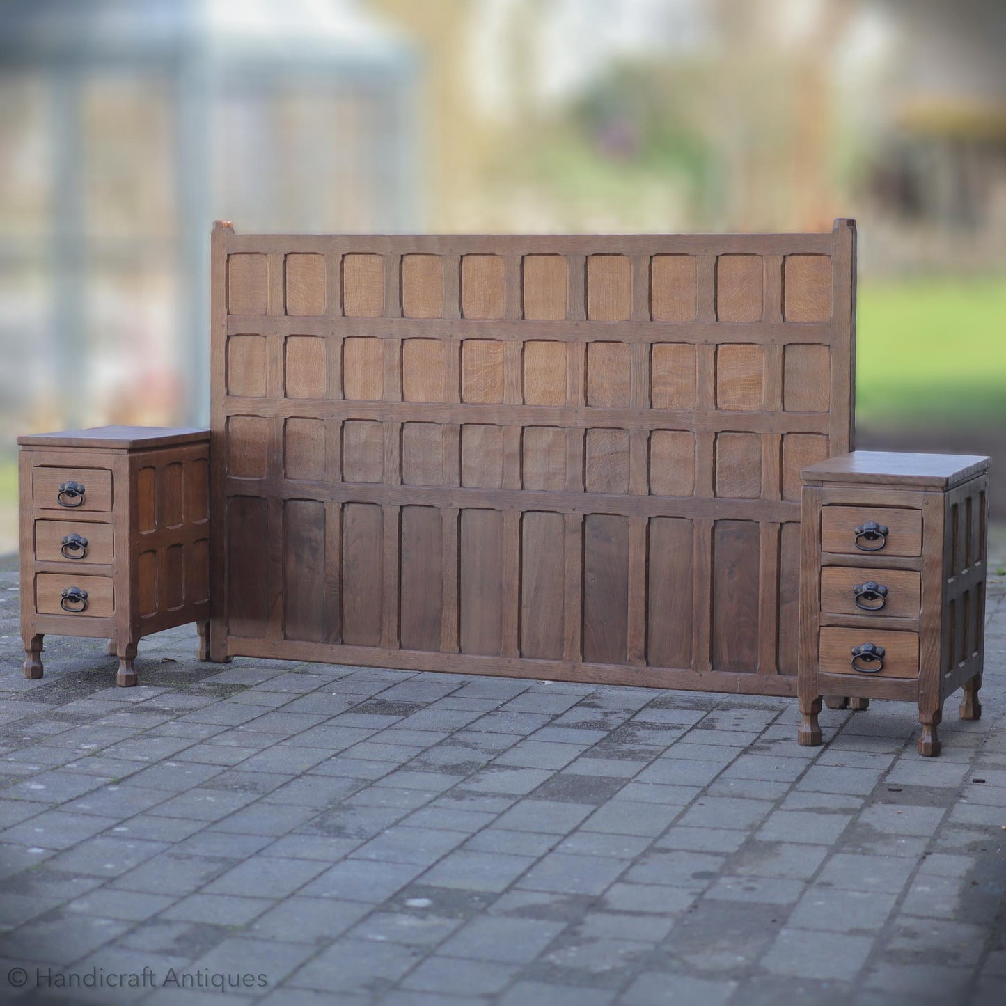 Sid Pollard [ex-Mouseman] Arts & Crafts Yorkshire School Oak Bed & Cabinets