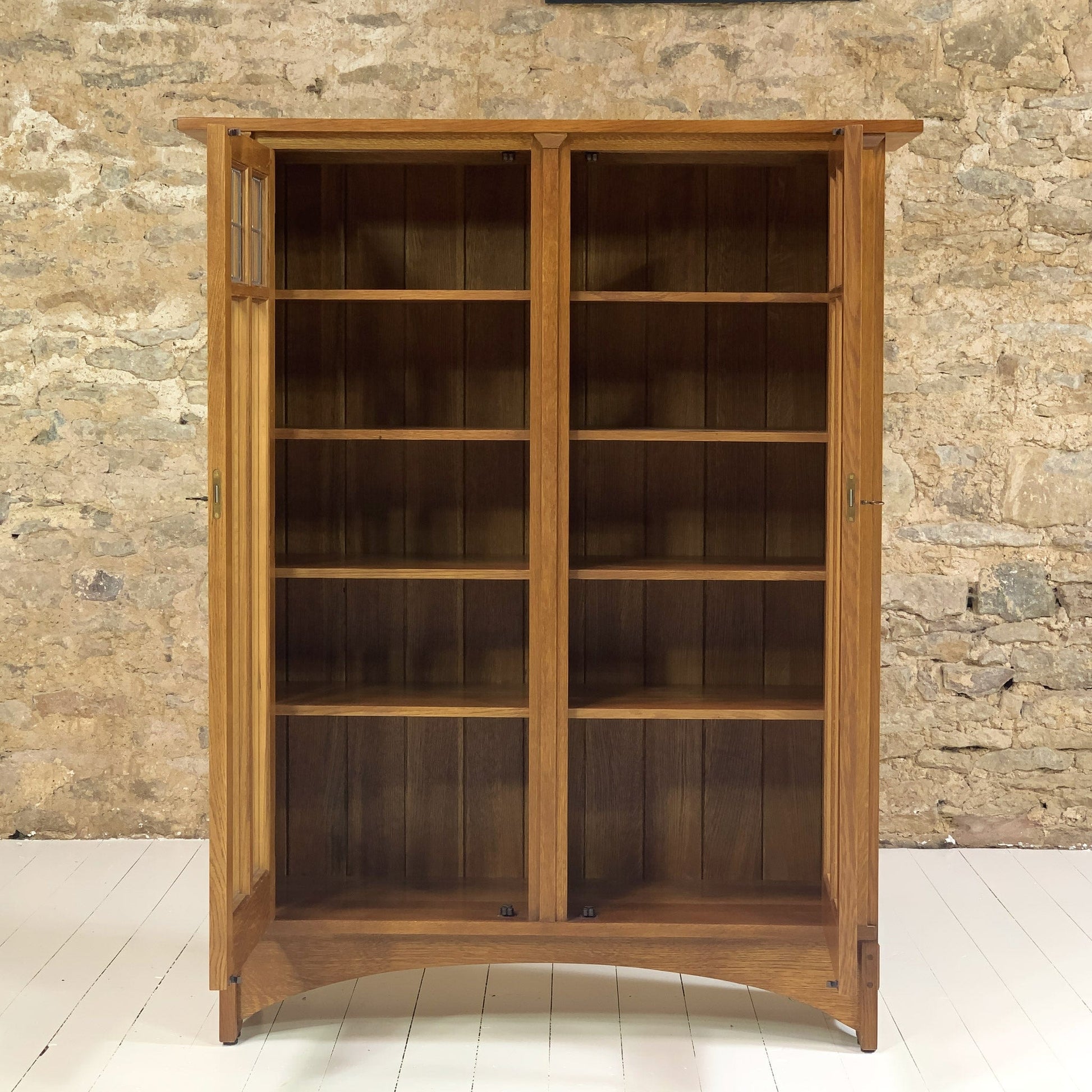 Stickley Furniture Arts & Crafts Mission School Leaded Glazed Oak Bookcase 