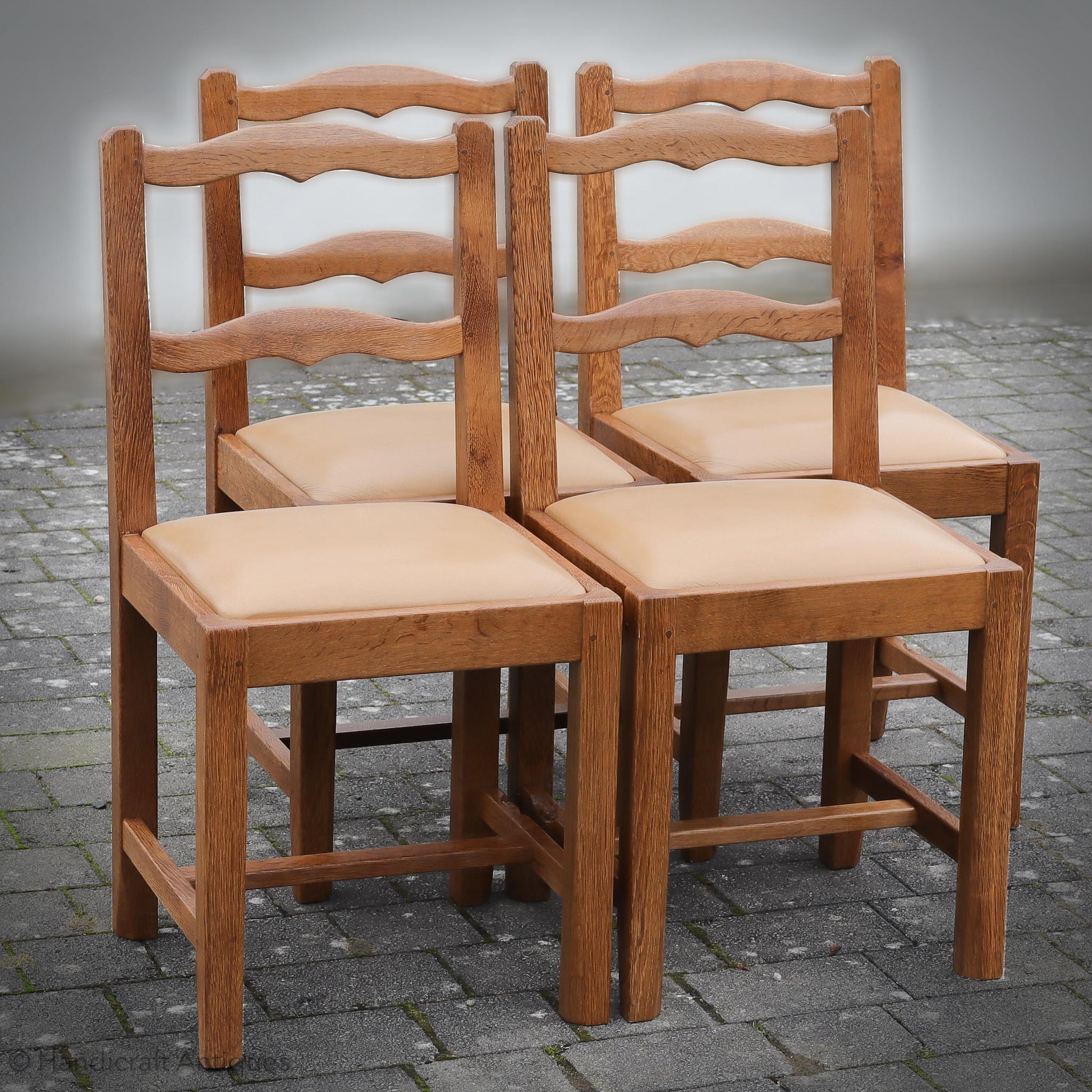 Set of 4 'Beaverman' (Ex-Mouseman) Arts & Crafts Yorkshire School English Oak Chairs