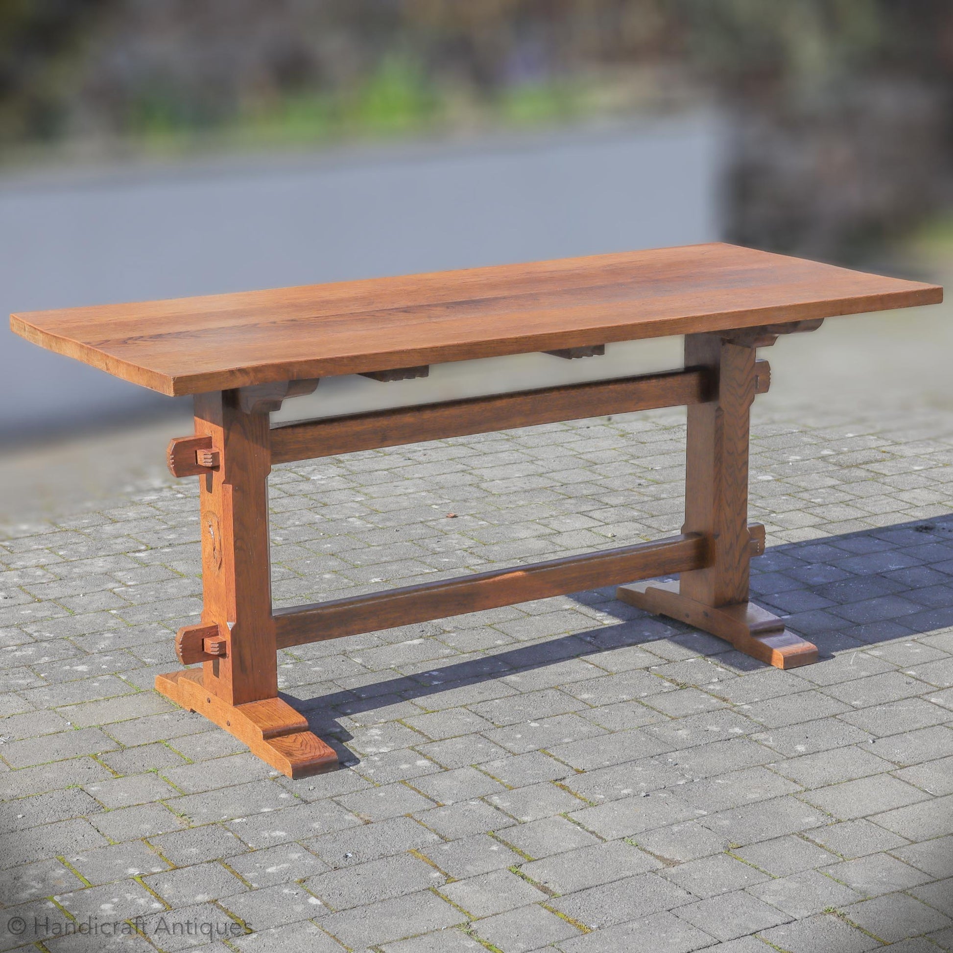 Woodpeckerman [Mouseman interest] Arts & Crafts Yorkshire School English Oak Dining Table