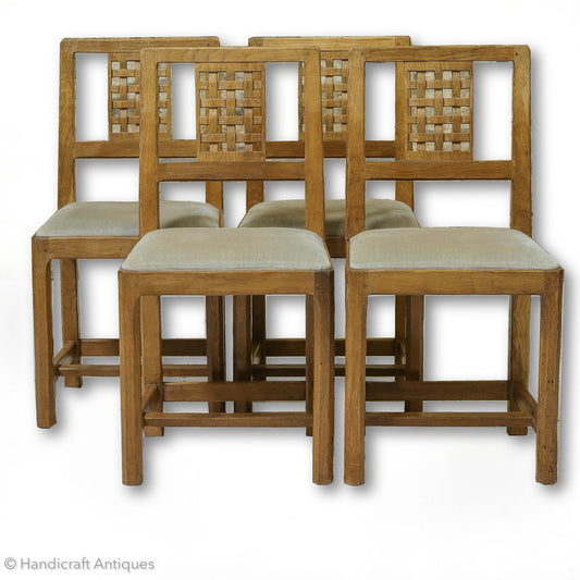 Set of 4 Derek 'Lizardman' Slater Arts & Crafts Yorkshire School Oak Chairs