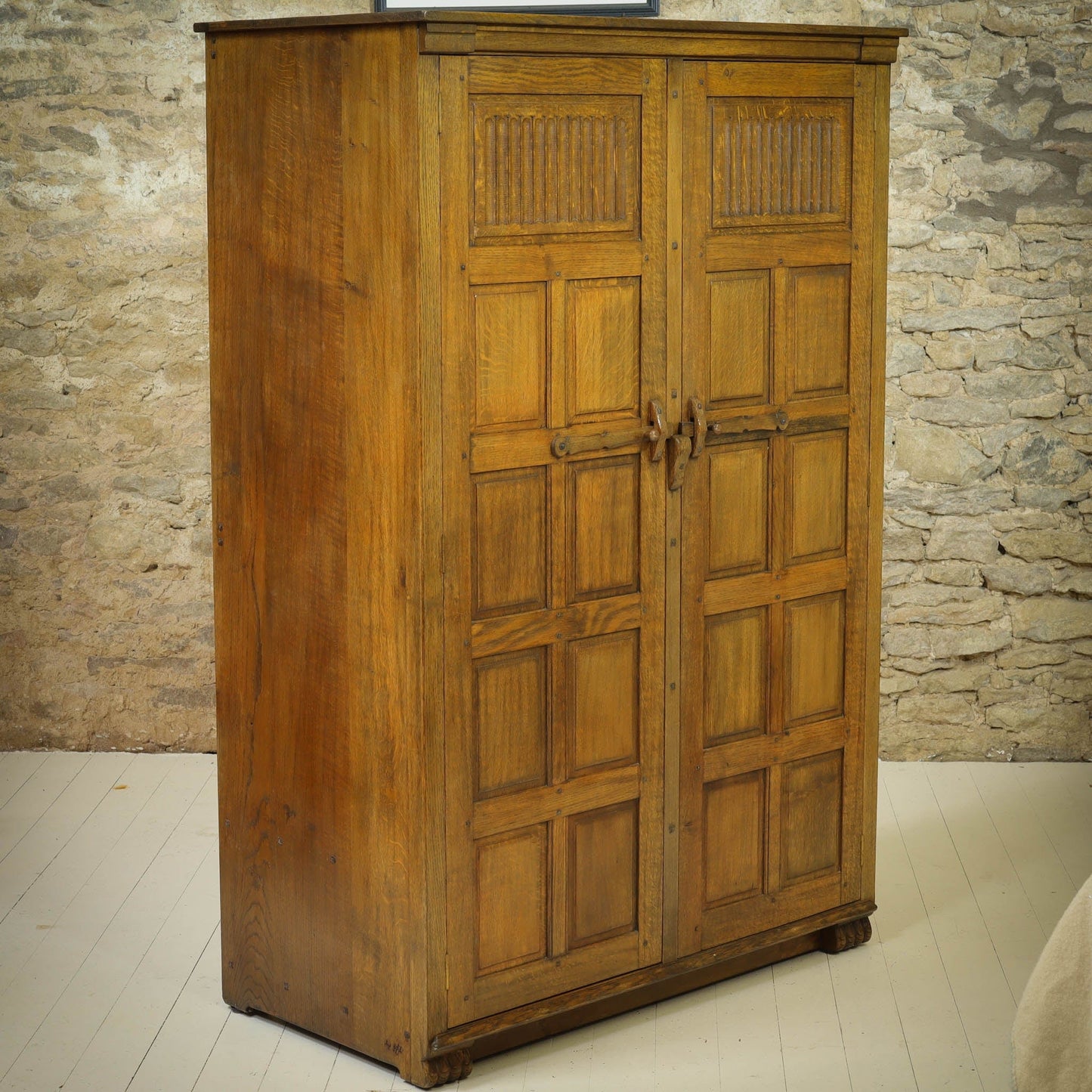 Nigrl Griffiths Arts & Crafts Gothic School English Oak Wardrobe c. 1980