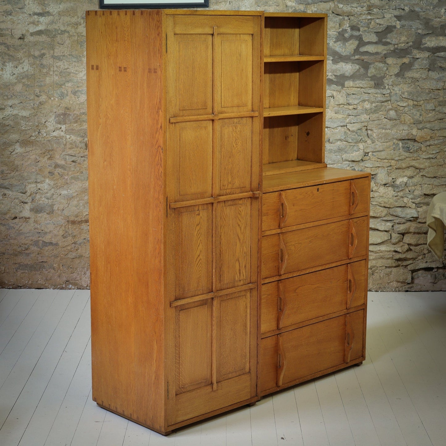 Peter Waals Arts & Crafts Cotswold School English Oak Wardrobe c.1935