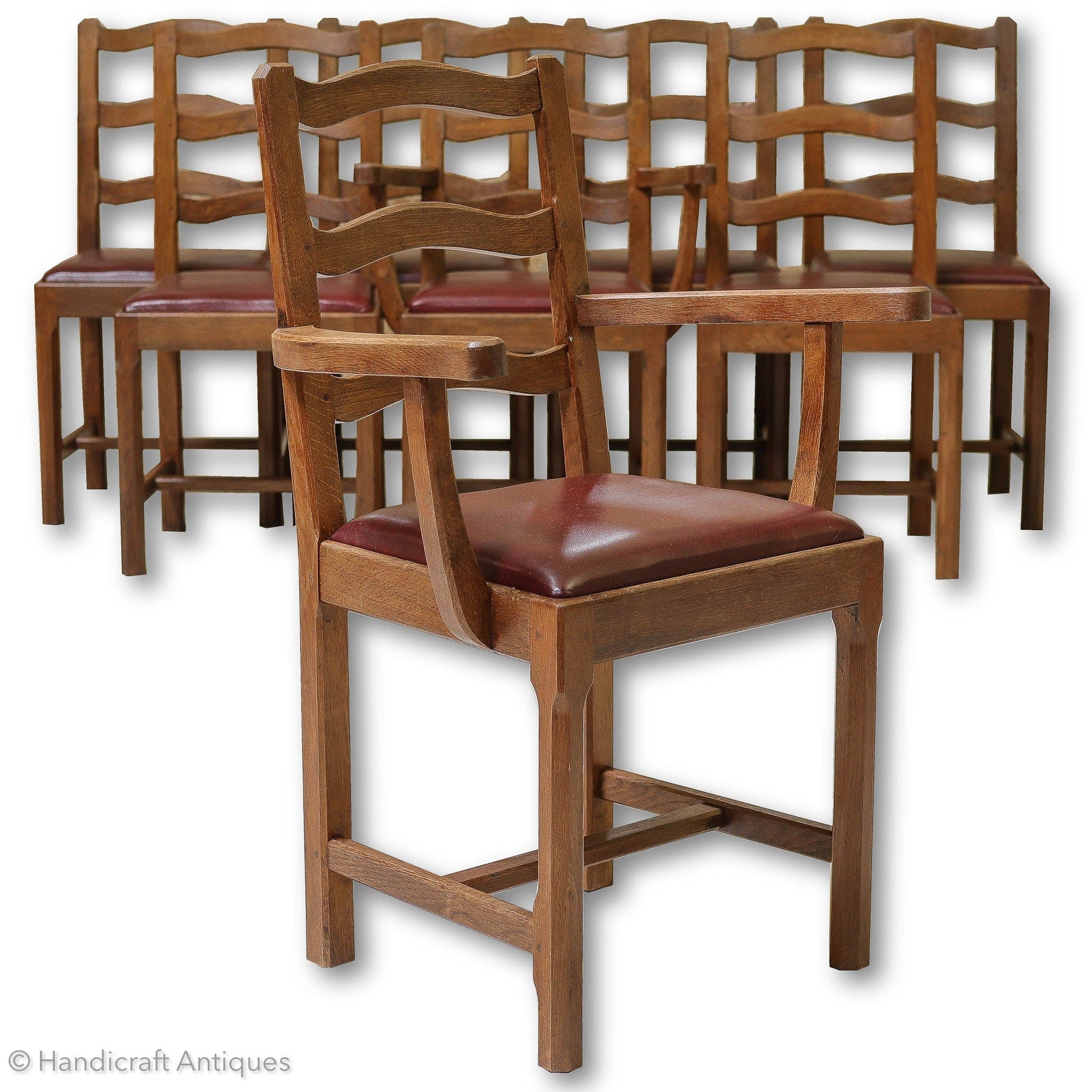 Set of 8 Acornman (Ex-Mouseman) Arts & Crafts Yorkshire School Oak Chairs