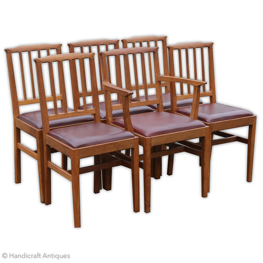 Set of 6 Acornman (Ex-Mouseman) Arts & Crafts Yorkshire School Oak Chairs