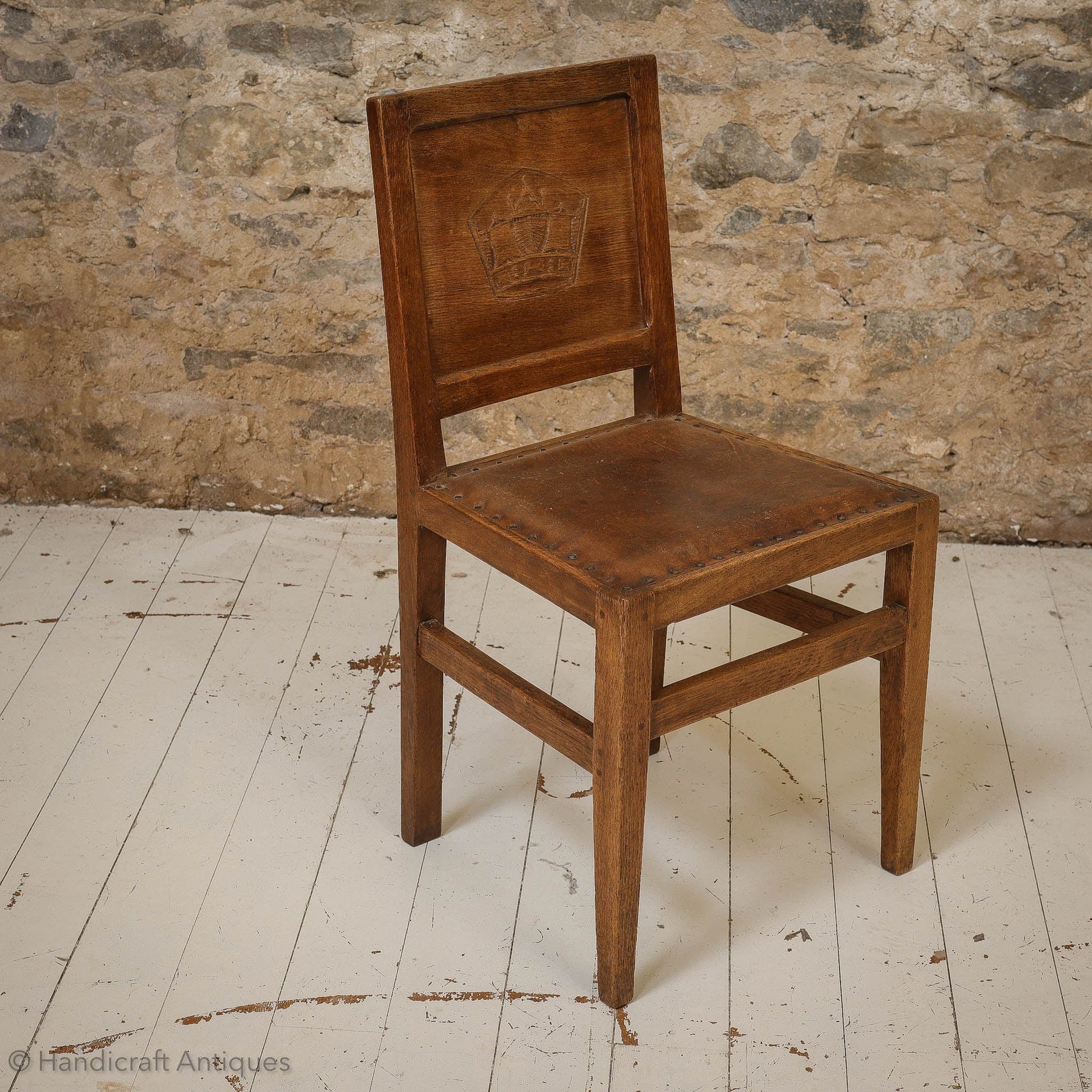 Set of 8 Squirrelman Arts & Crafts Yorkshire School English Oak Chairs c. 1960