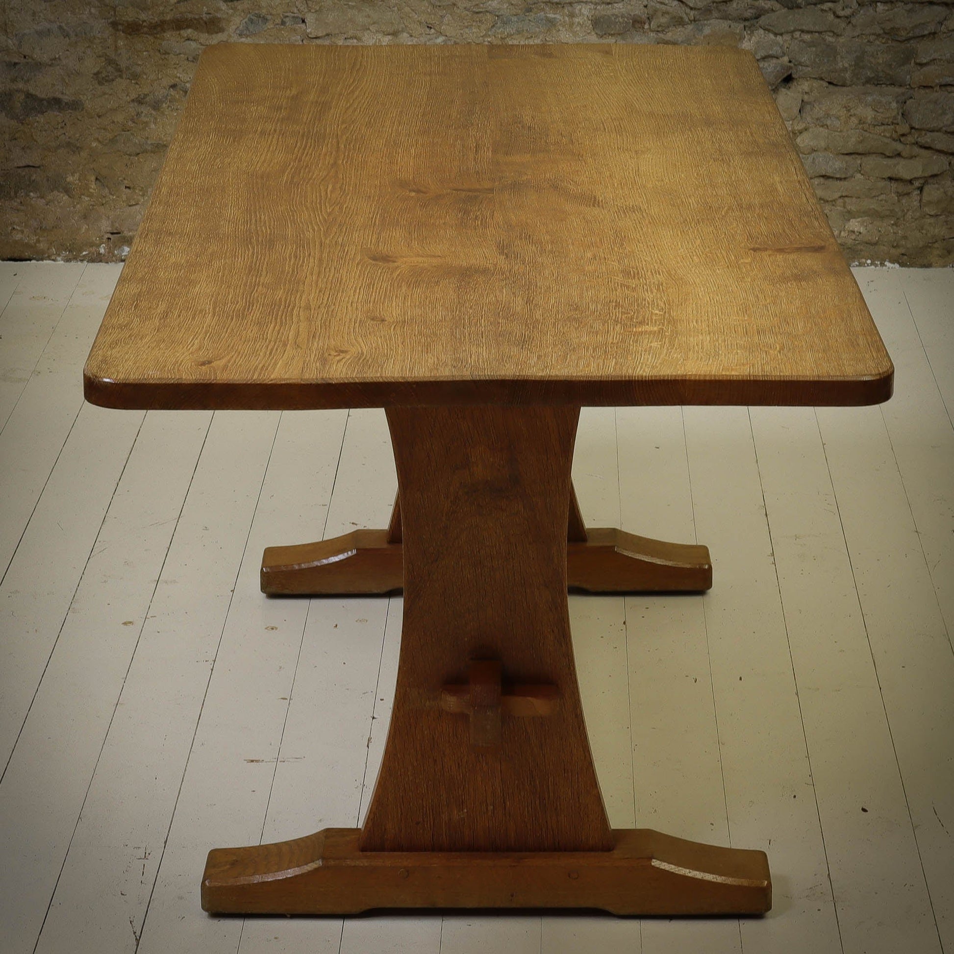 Acornman (Ex-Mouseman) Arts & Crafts Yorkshire School Oak Dining Table c. 1980