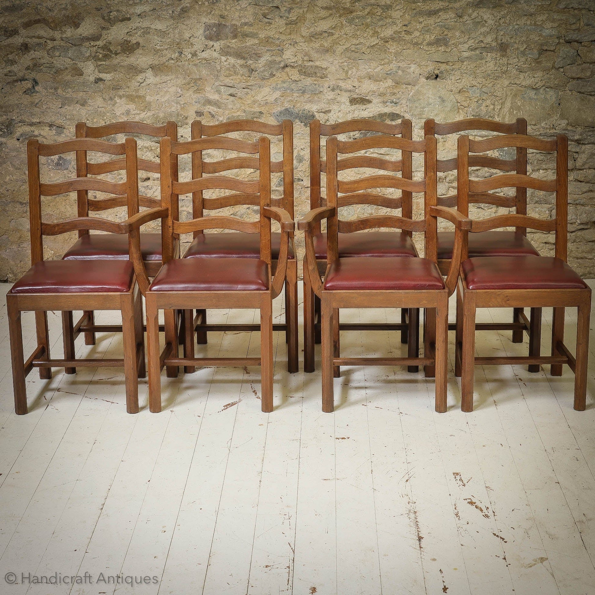 Set of 8 Acornman (Ex-Mouseman) Arts & Crafts Yorkshire School Oak Chairs