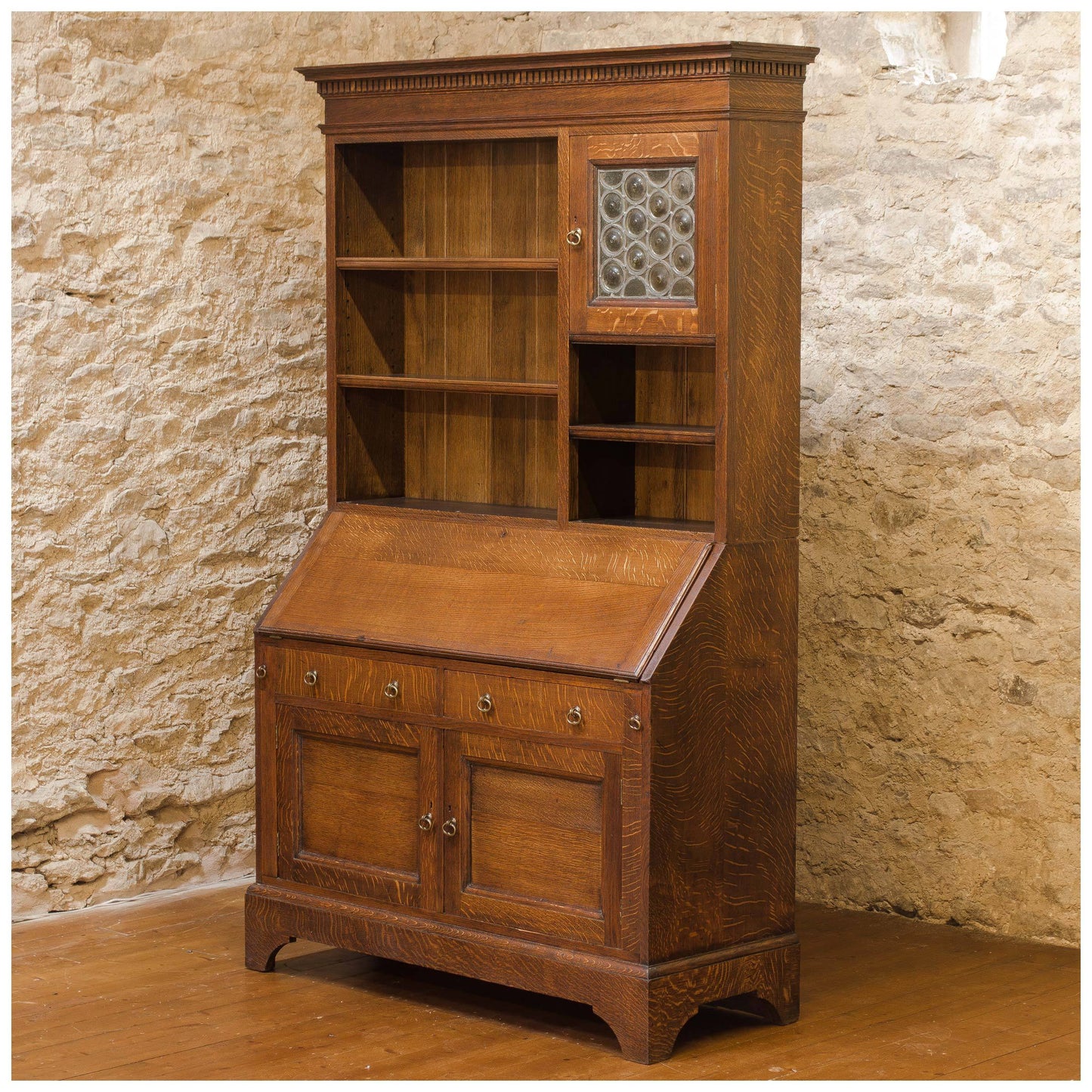 Liberty & Co Arts & Crafts English Oak Bureau Bookcase c. 1900