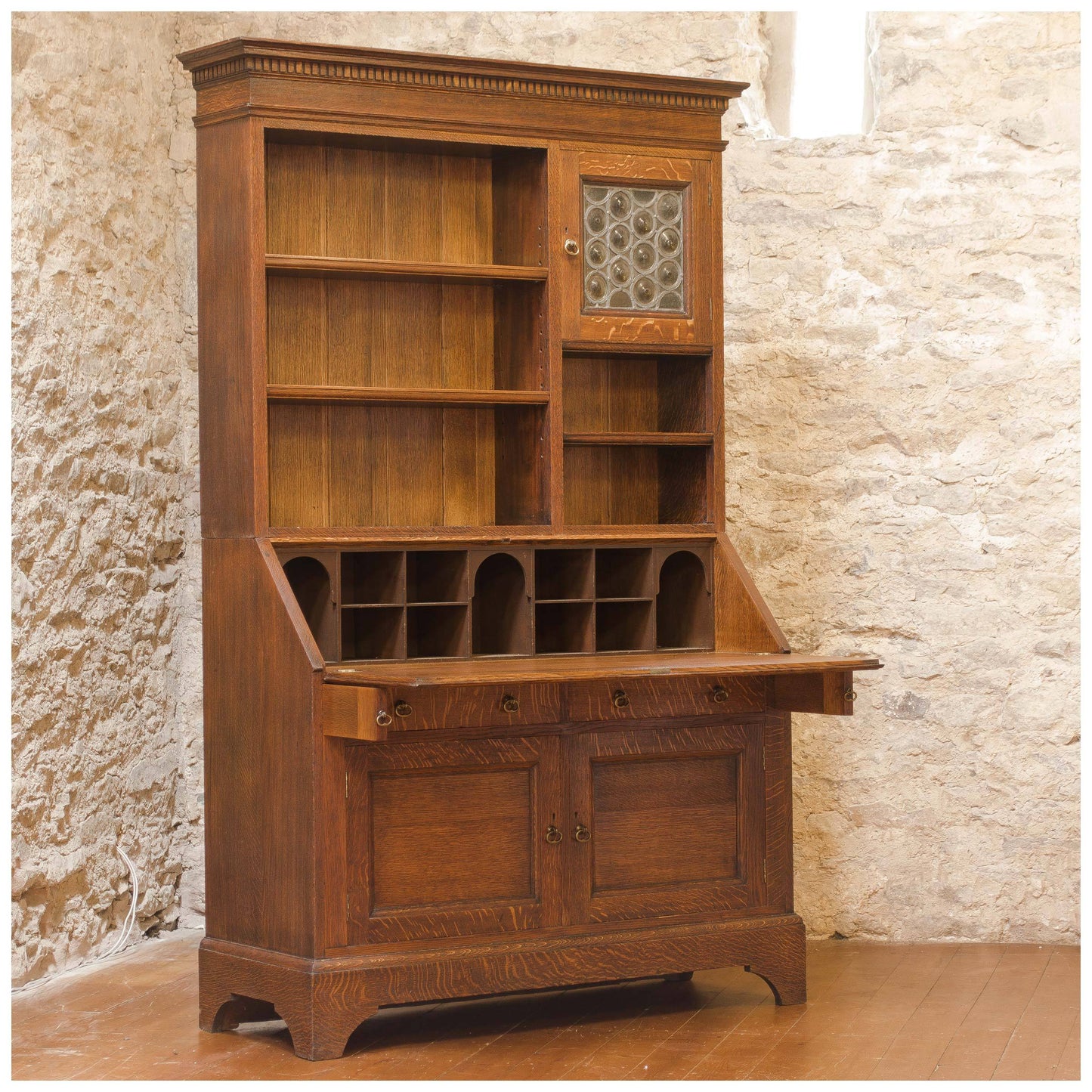 Liberty & Co Arts & Crafts English Oak Bureau Bookcase c. 1900