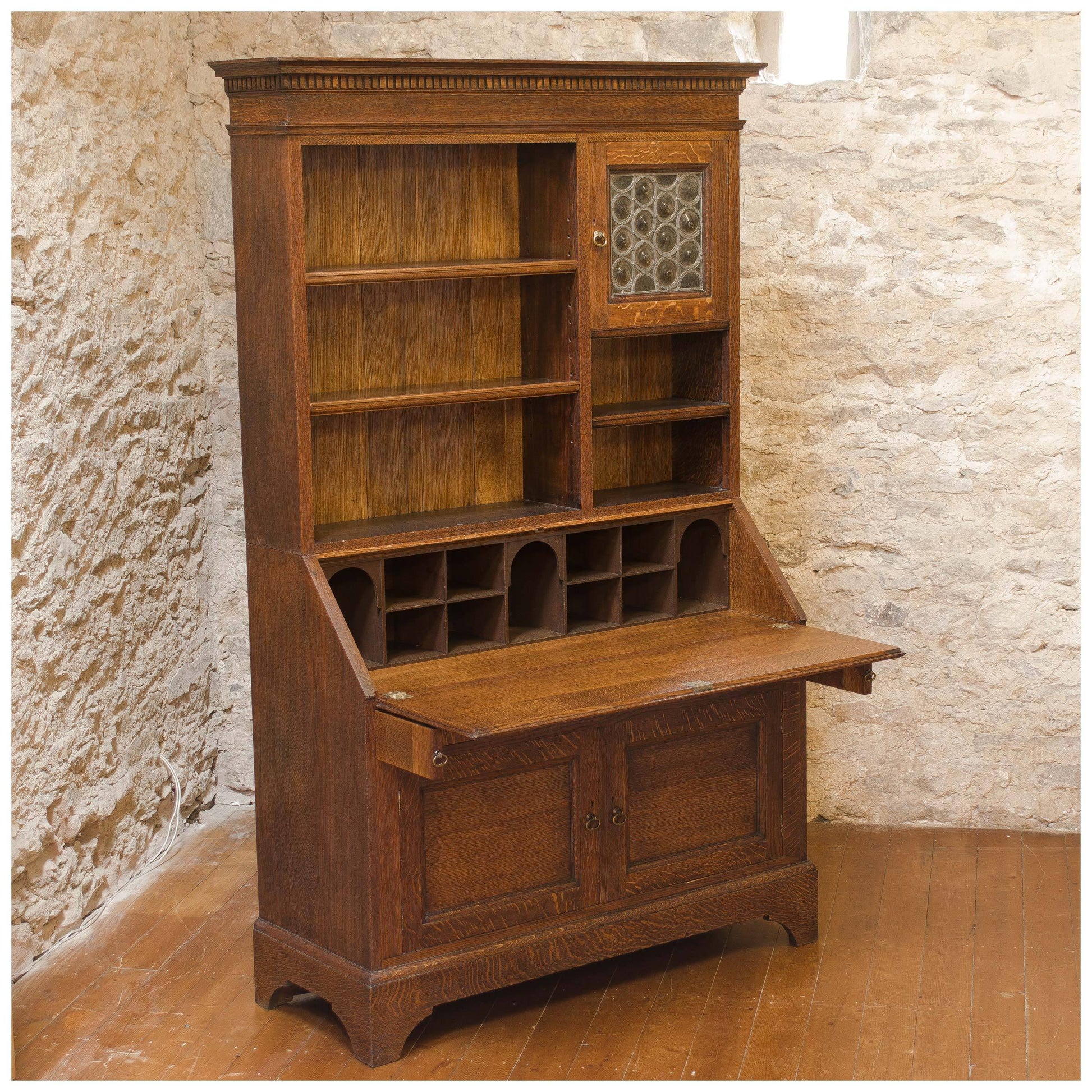 Liberty & Co Arts & Crafts English Oak Bureau Bookcase c. 1900