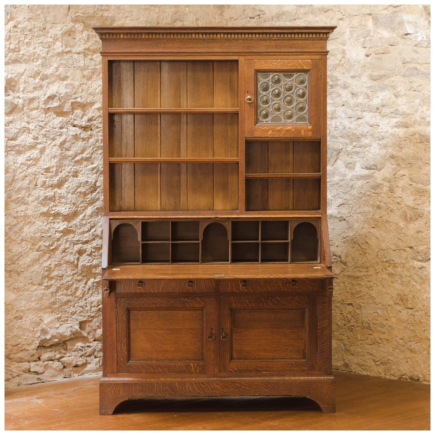 Liberty & Co Arts & Crafts English Oak Bureau Bookcase c. 1900