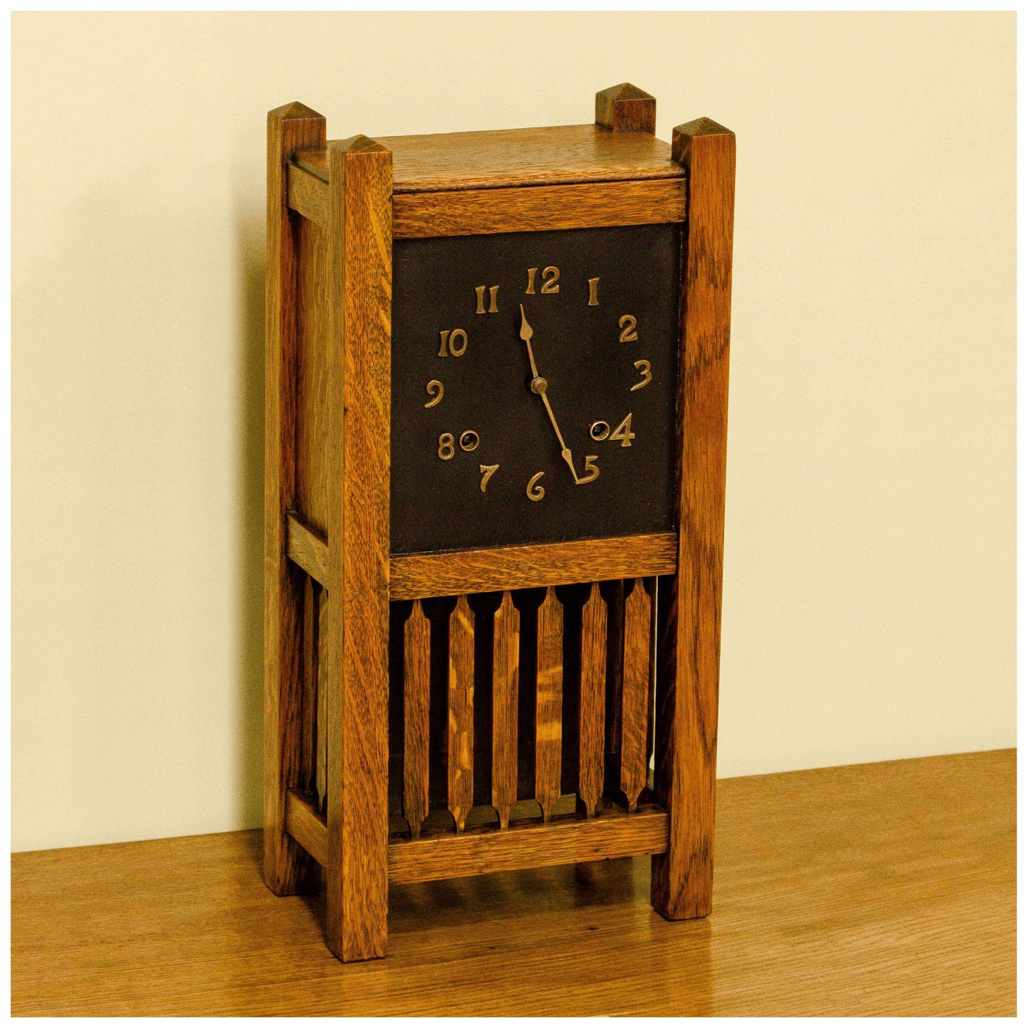 Liberty & Co Antique Arts & Crafts Oak Clock with Brass Numerals & Dial 1910