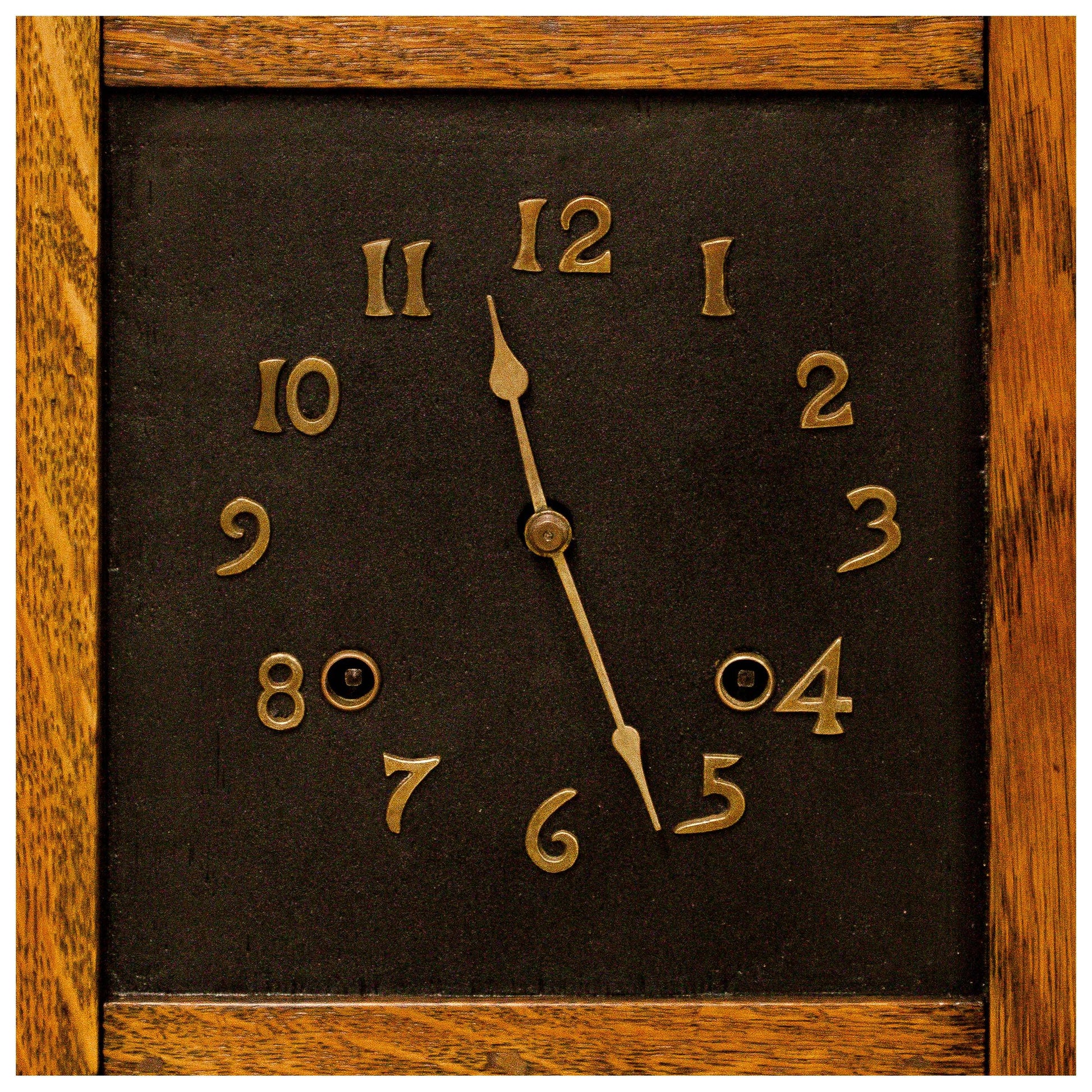 Liberty & Co Antique Arts & Crafts Oak Clock with Brass Numerals & Dial 1910