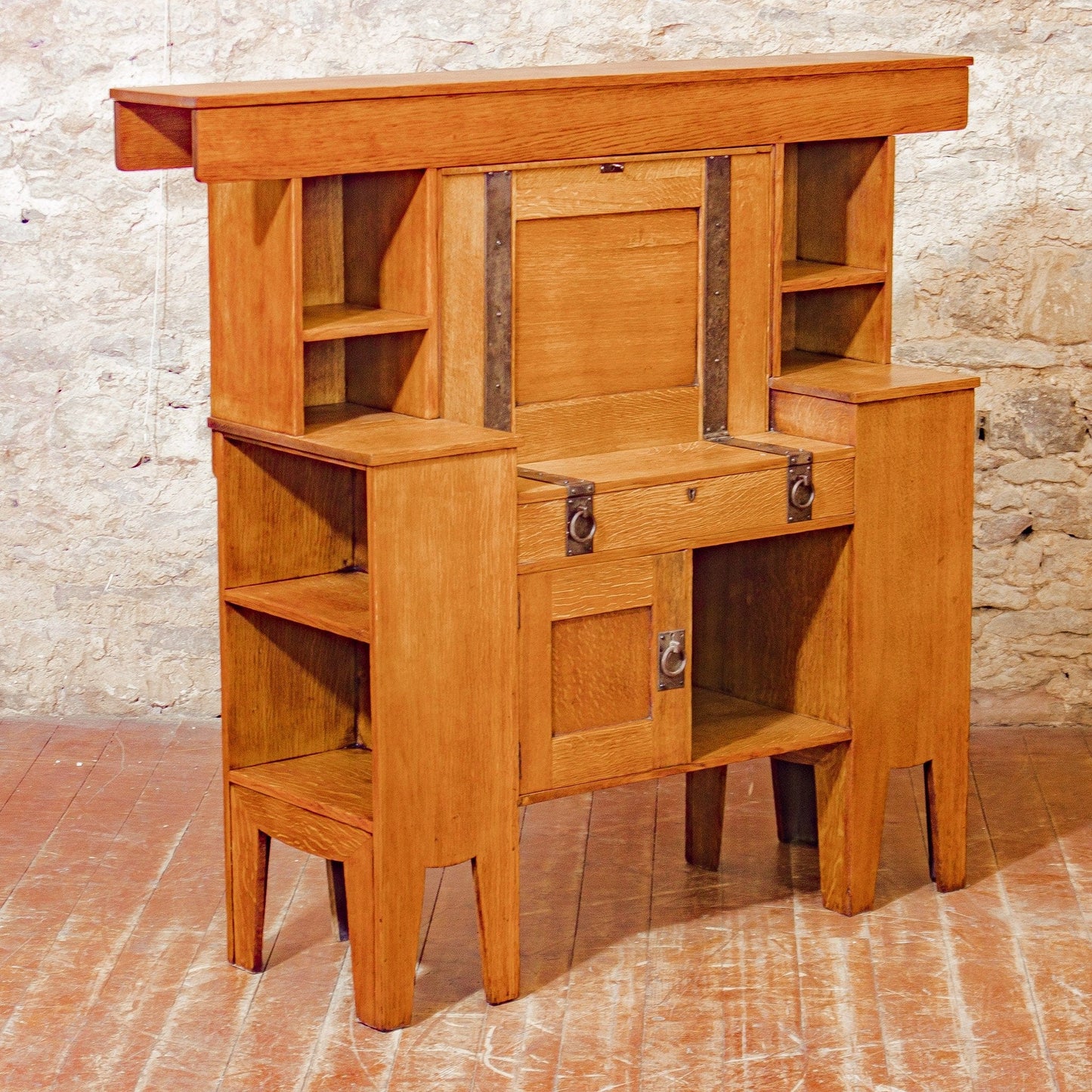 Liberty & Co Arts & Crafts English Oak Desk Designed by Leonard Wyburd c. 1920