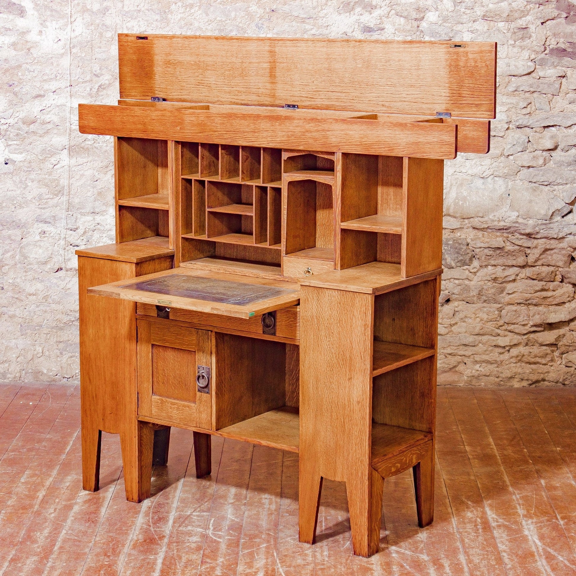 Liberty & Co Arts & Crafts English Oak Desk Designed by Leonard Wyburd c. 1920