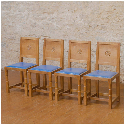 Malcolm Foxman Pipes Ex-Mouseman Arts & Crafts Yorkshire School Oak Dining Chairs