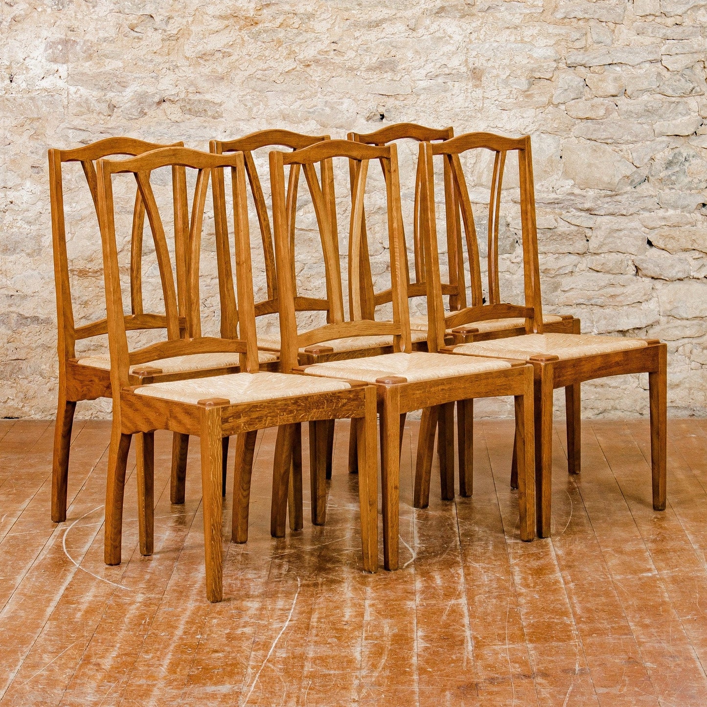 Peter Evans (Ex-Barnsley) Set of 6 Arts & Crafts Cotswold School Oak Chairs