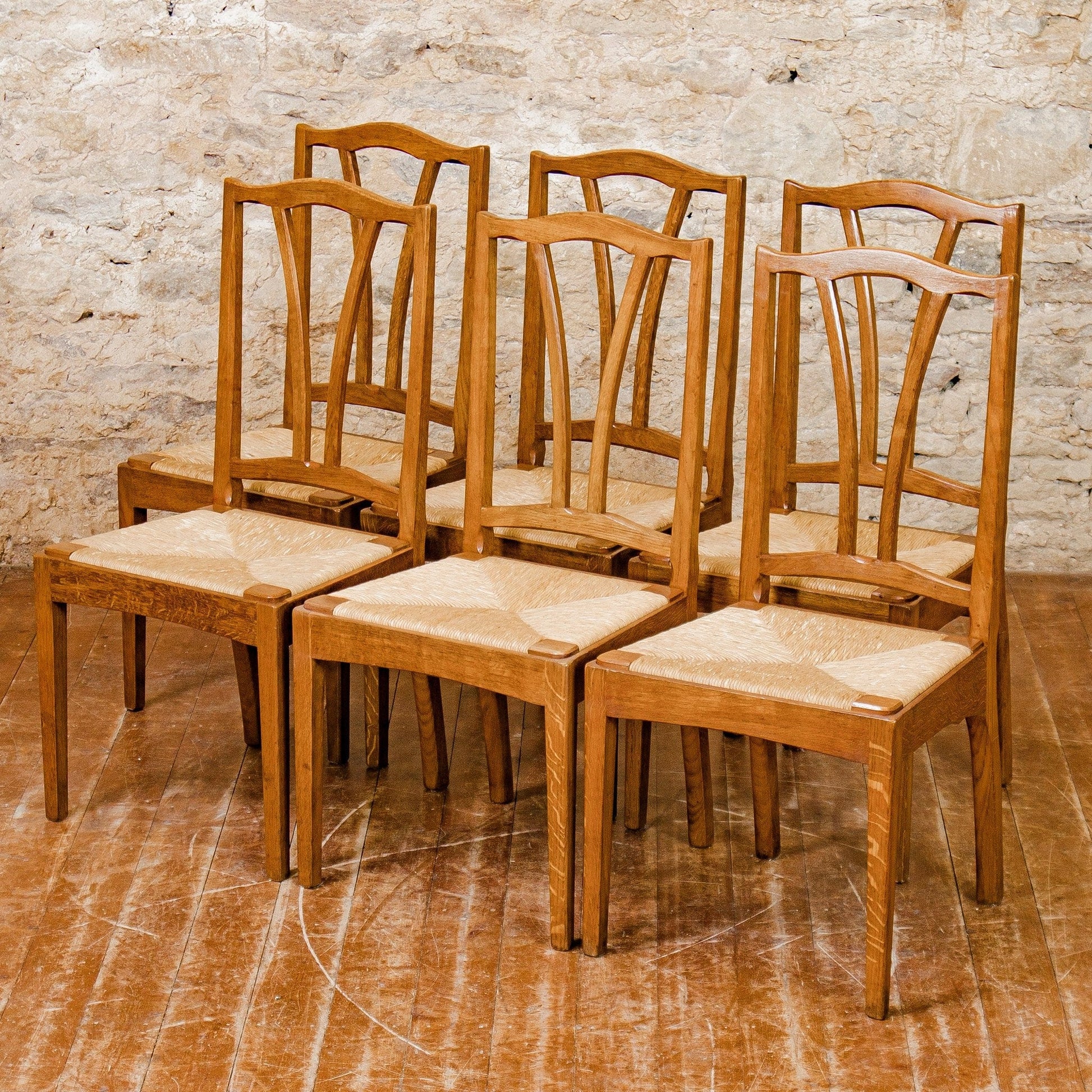 Peter Evans (Ex-Barnsley) Set of 6 Arts & Crafts Cotswold School Oak Chairs